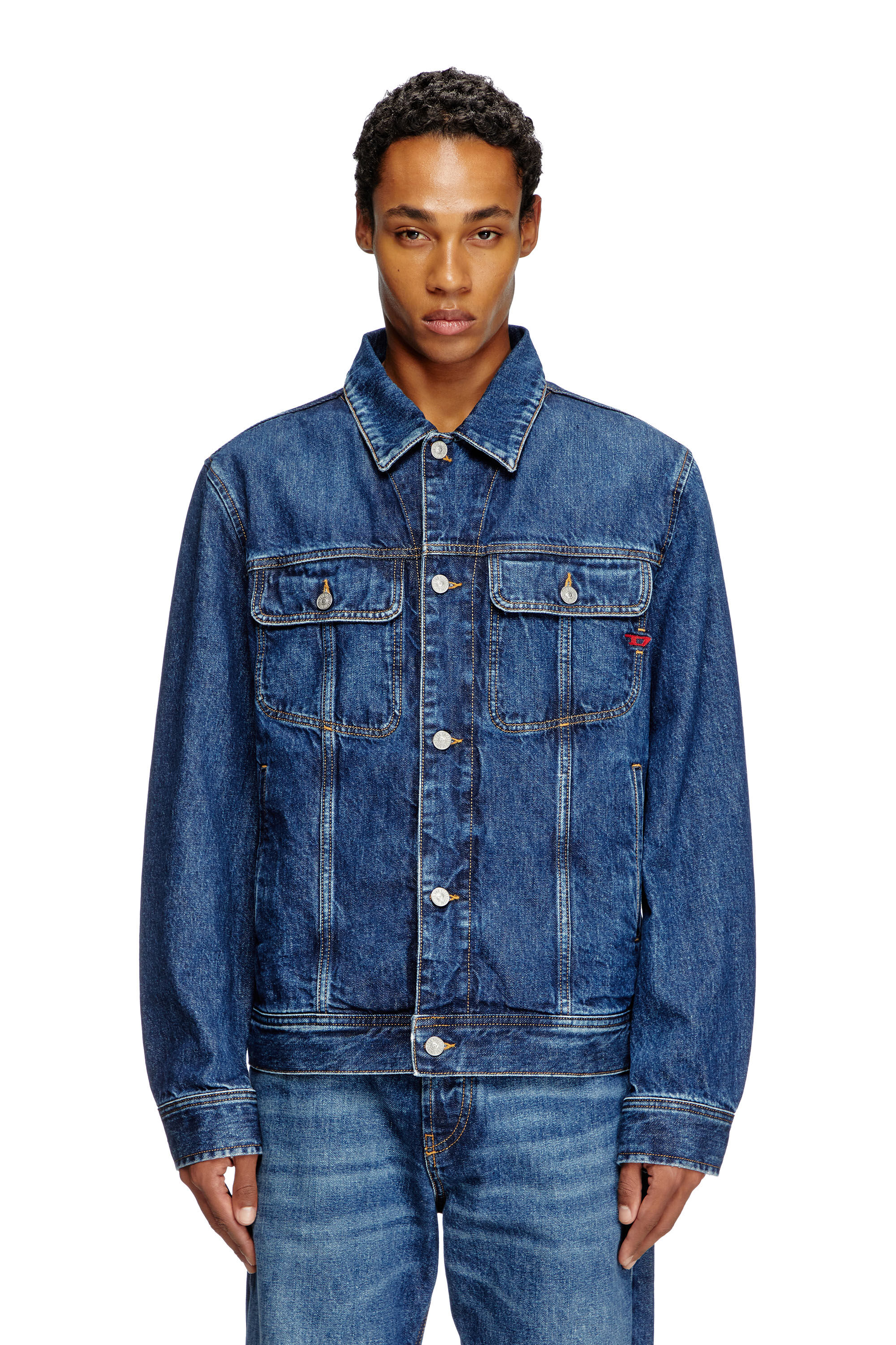 Diesel - D-BARCY, Herren Regular Fit-Truckerjacke in Mittelblau - 3