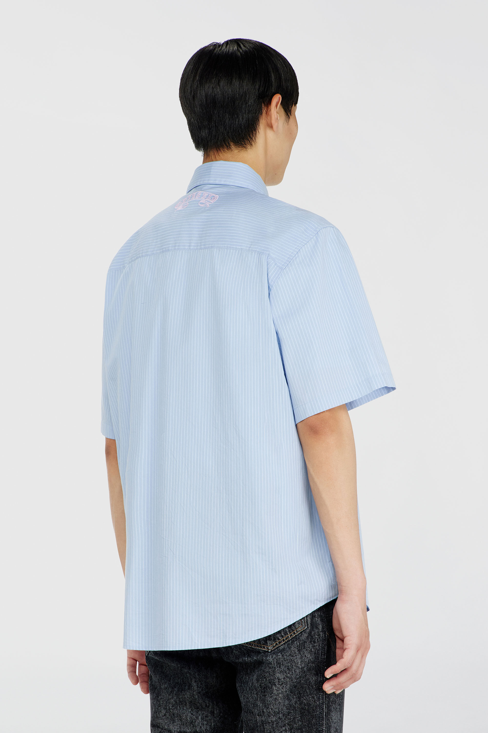 Diesel - S-SIMPLY-SS-AGCZ, Herren Gestreiftes Popeline-Hemd mit Stickpatch in Hellblau - 4