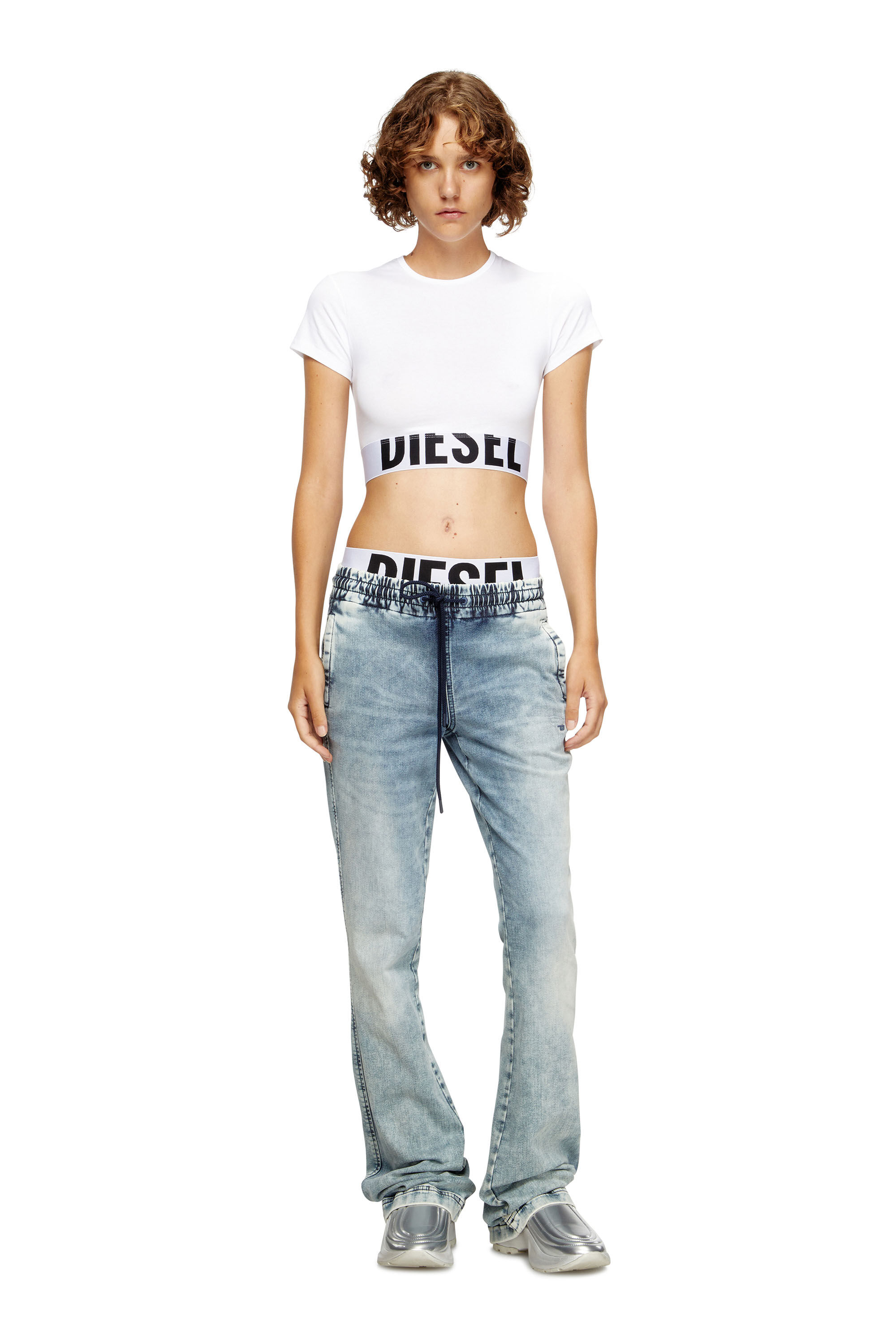 Diesel - UFTEE-SPORT-CROPPED-T-SHIRT, Damen Sportliches verkürztes Top mit Logo-Band in Weiß - 6