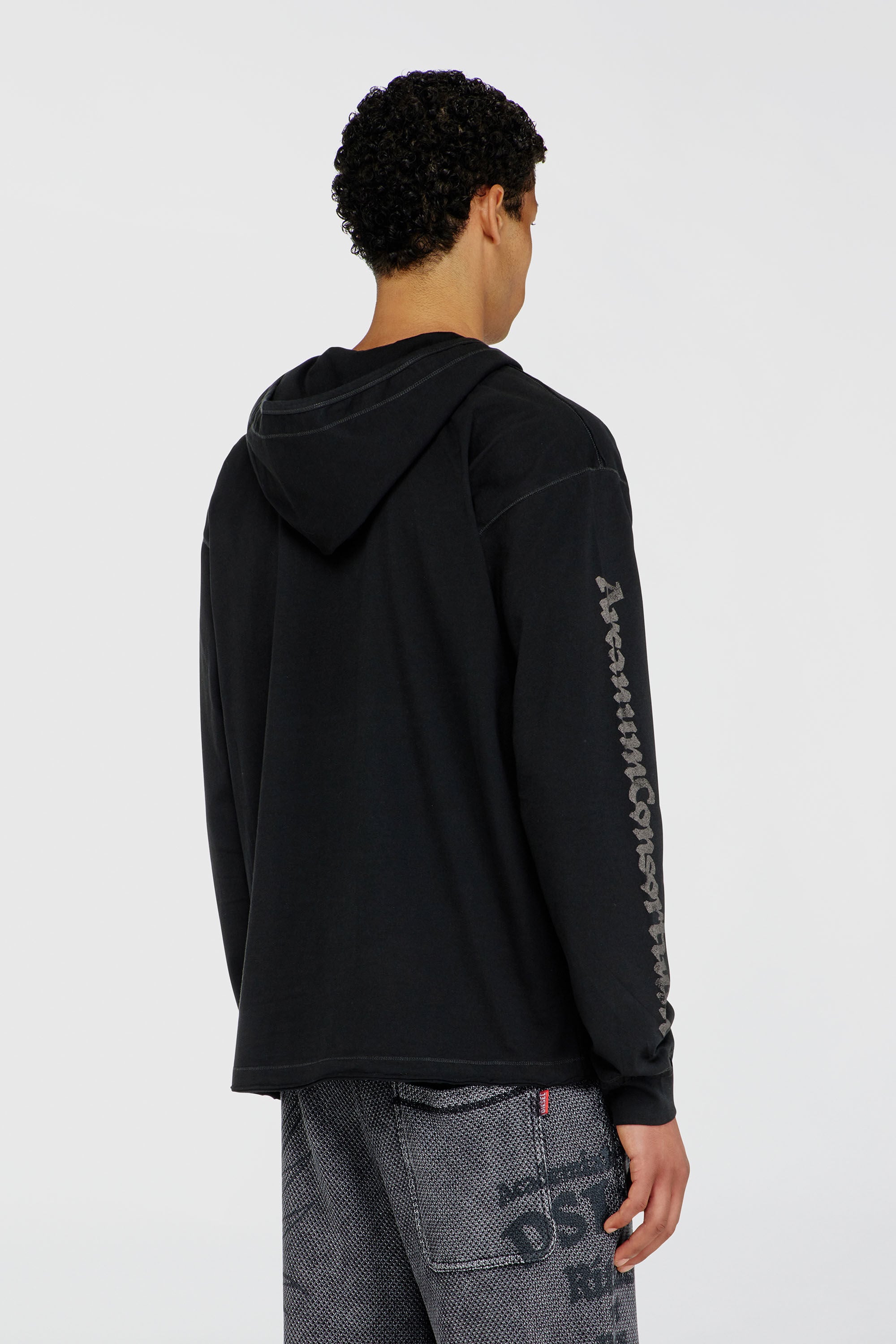 Diesel - T-PHEN-LS-HOOD-RIB, Herren Kapuzenpullover mit V-Ausschnitt und Stickerei vorn in Schwarz - 4