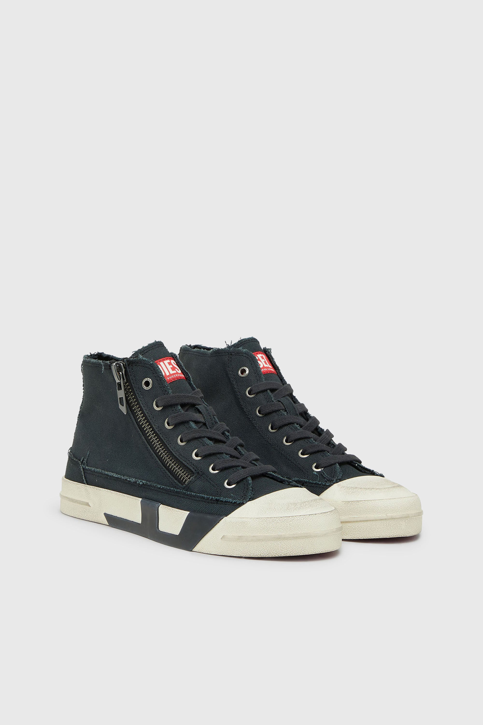 Diesel - S-D-VERSE ZIP MID II, Herren S-D-Verse - Sneakers aus ausgefranstem Canvas mit D Logo in Schwarz - 2