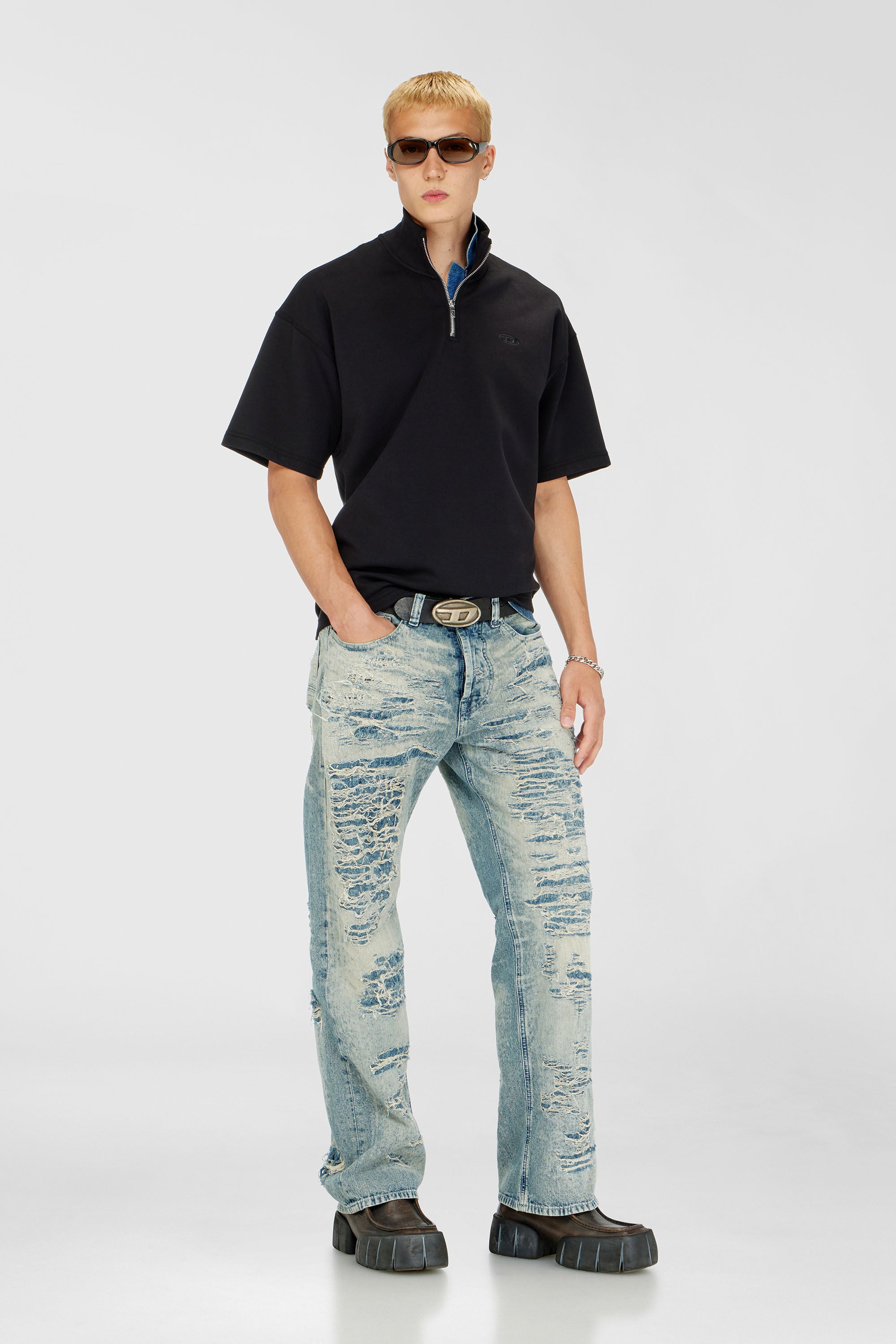 Diesel - S-CUBY, Herren Kurz&auml;rmliges Sweatshirt mit halbem zip aus leichtem Scuba in Schwarz - 1