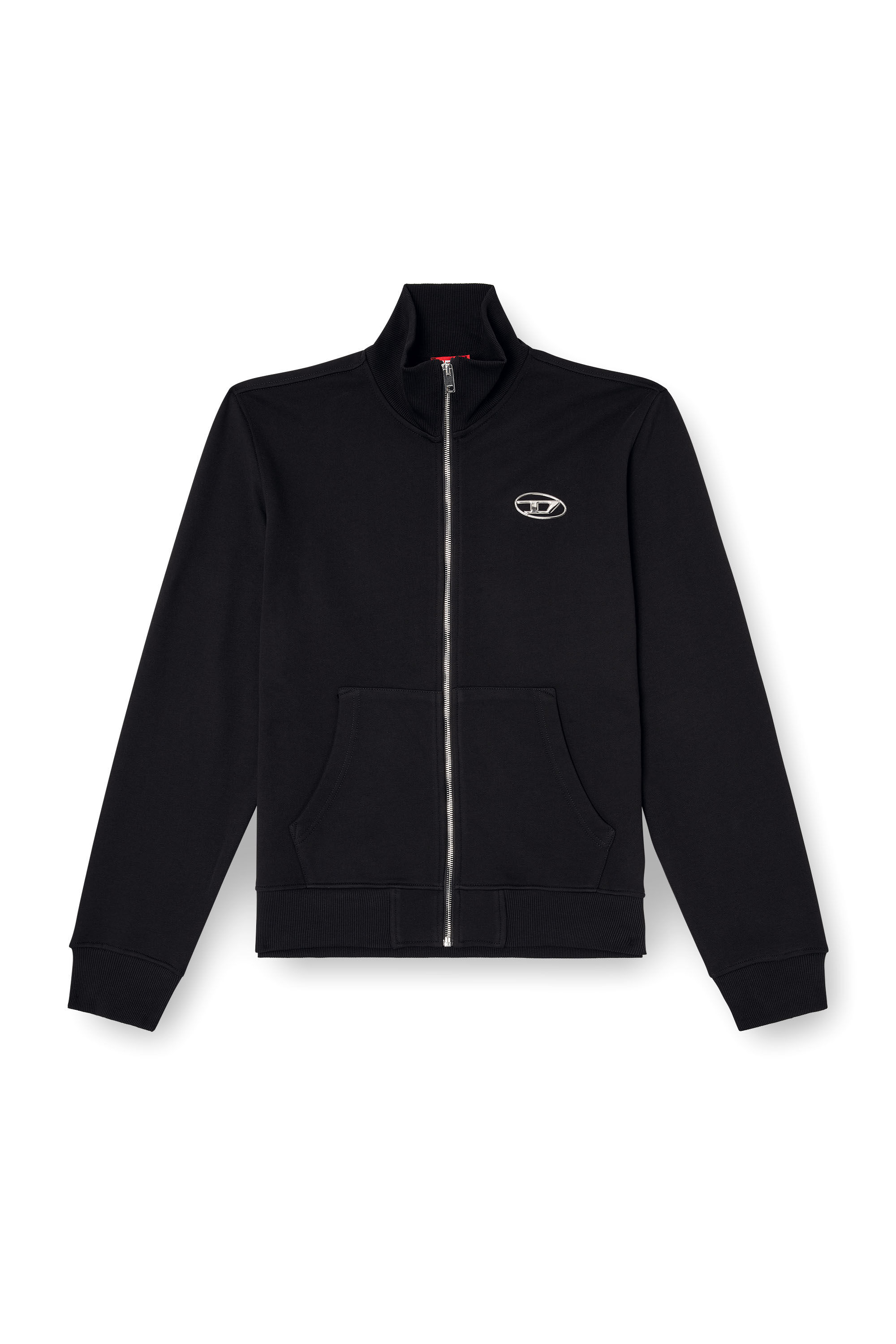 Diesel - S-GINNI-ZIP-OD, Herren Sweatshirt mit Metallic-Logo und Reißverschluss in Schwarz - 2