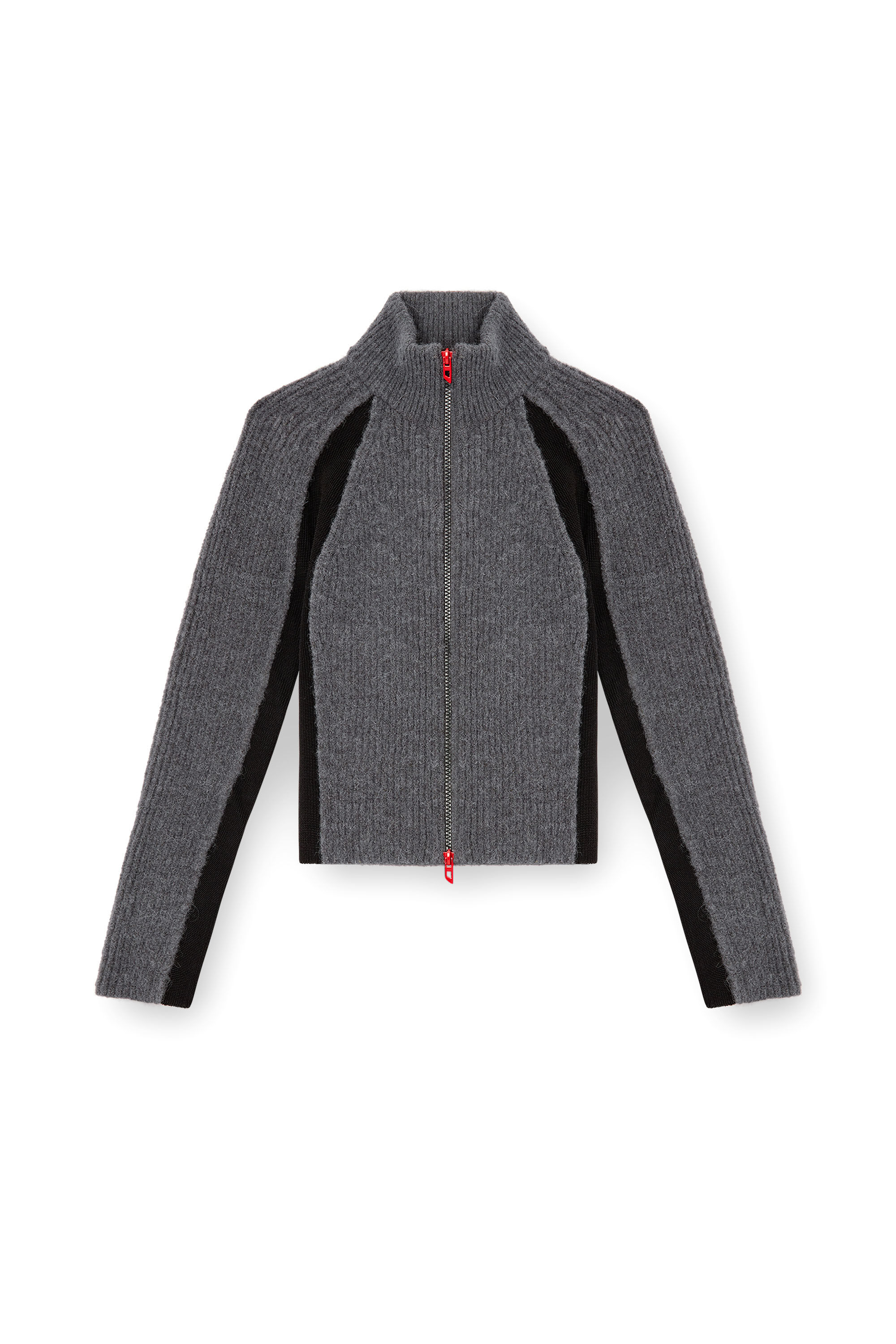 Diesel - M-LOUISE, Damen Strickjacke aus Alpakamischung mit kontrastierenden Einsätzen in Grau - 2