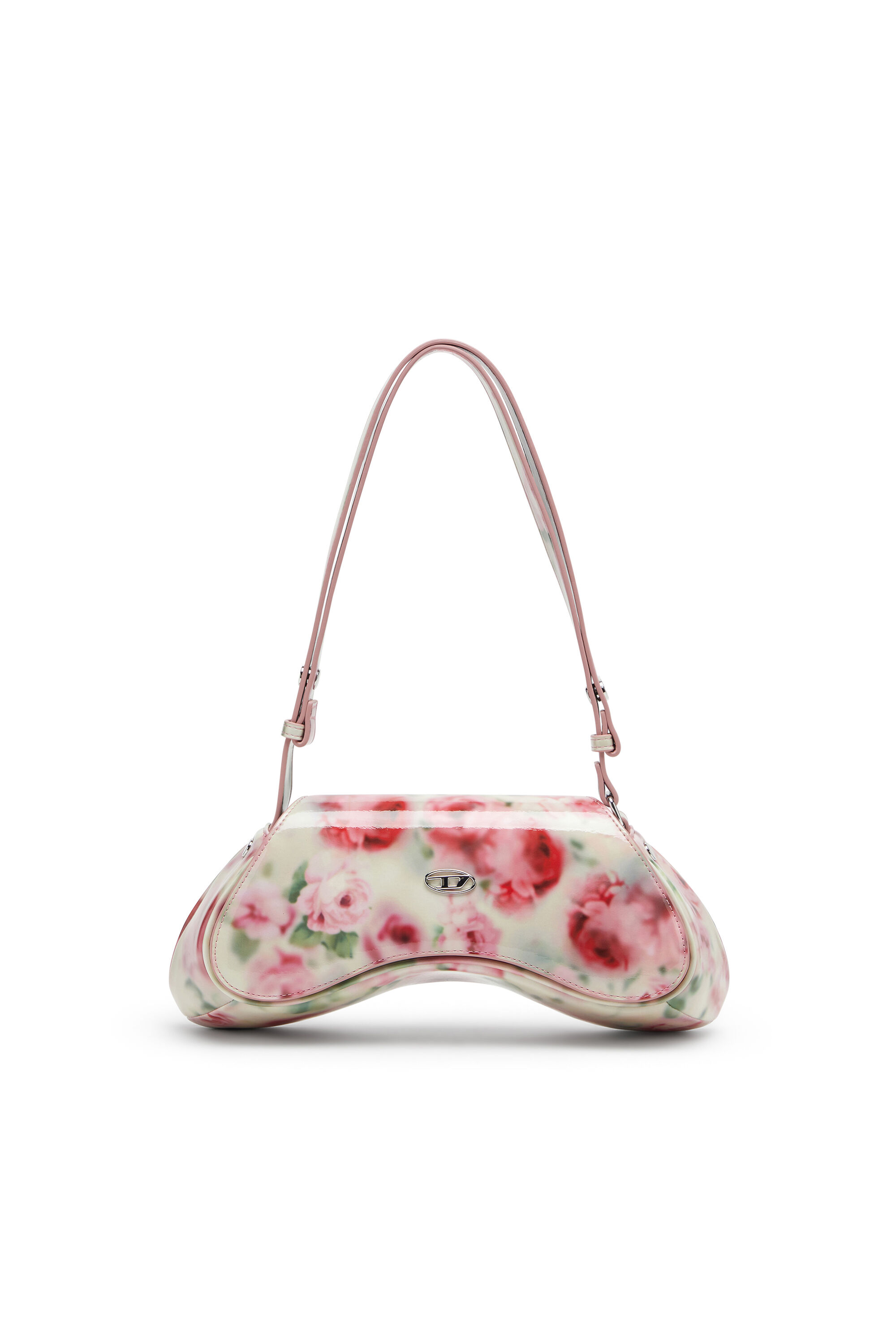 Diesel - PLAY CROSSBODY, Damen Play-Schultertasche mit glänzendem PU-Print in Weiss/Rosa - 1