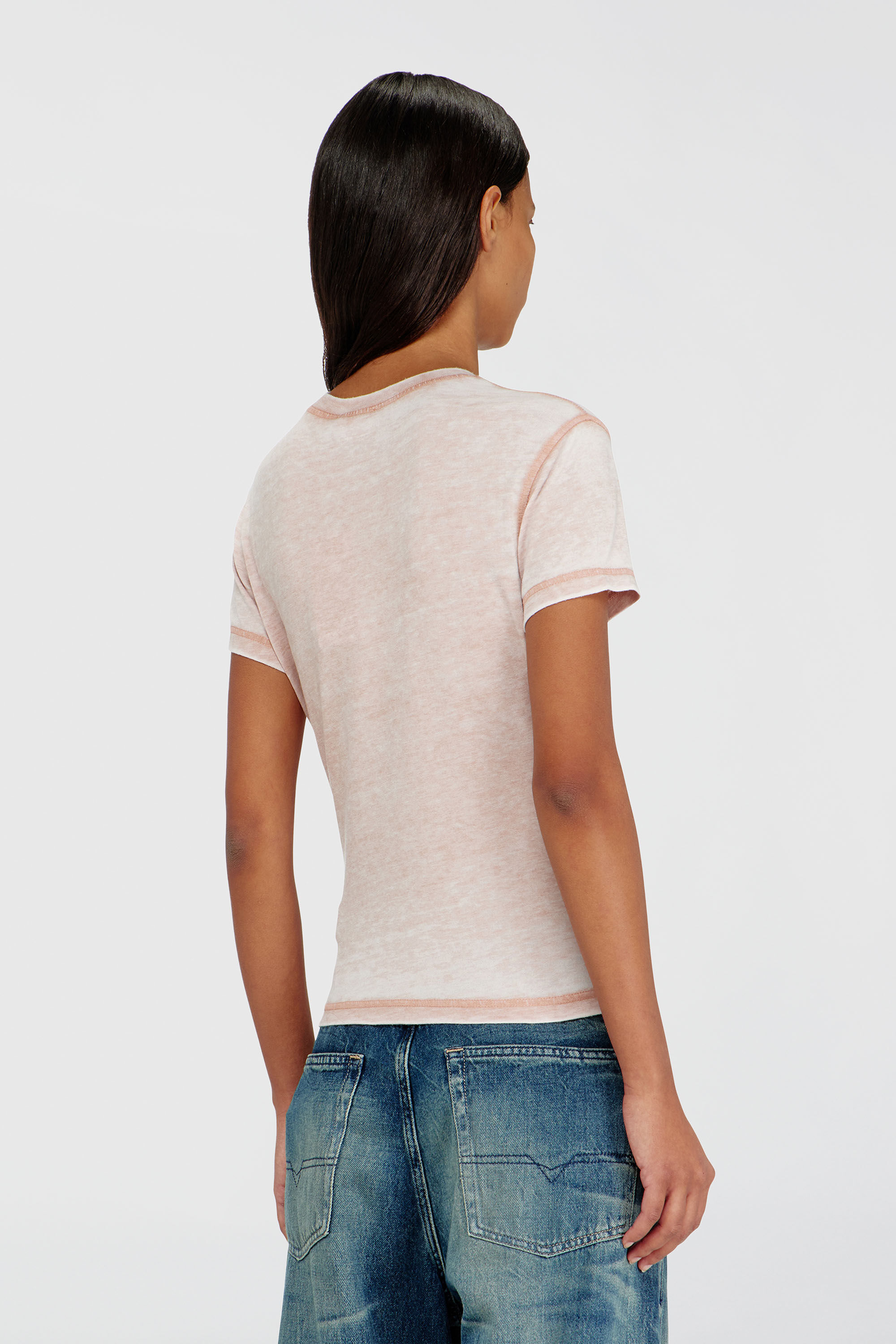 Diesel - T-ILA-AA1, Damen Jersey-T-Shirt mit Strasssteinen und burnout effect in Gesichtspuder - 4