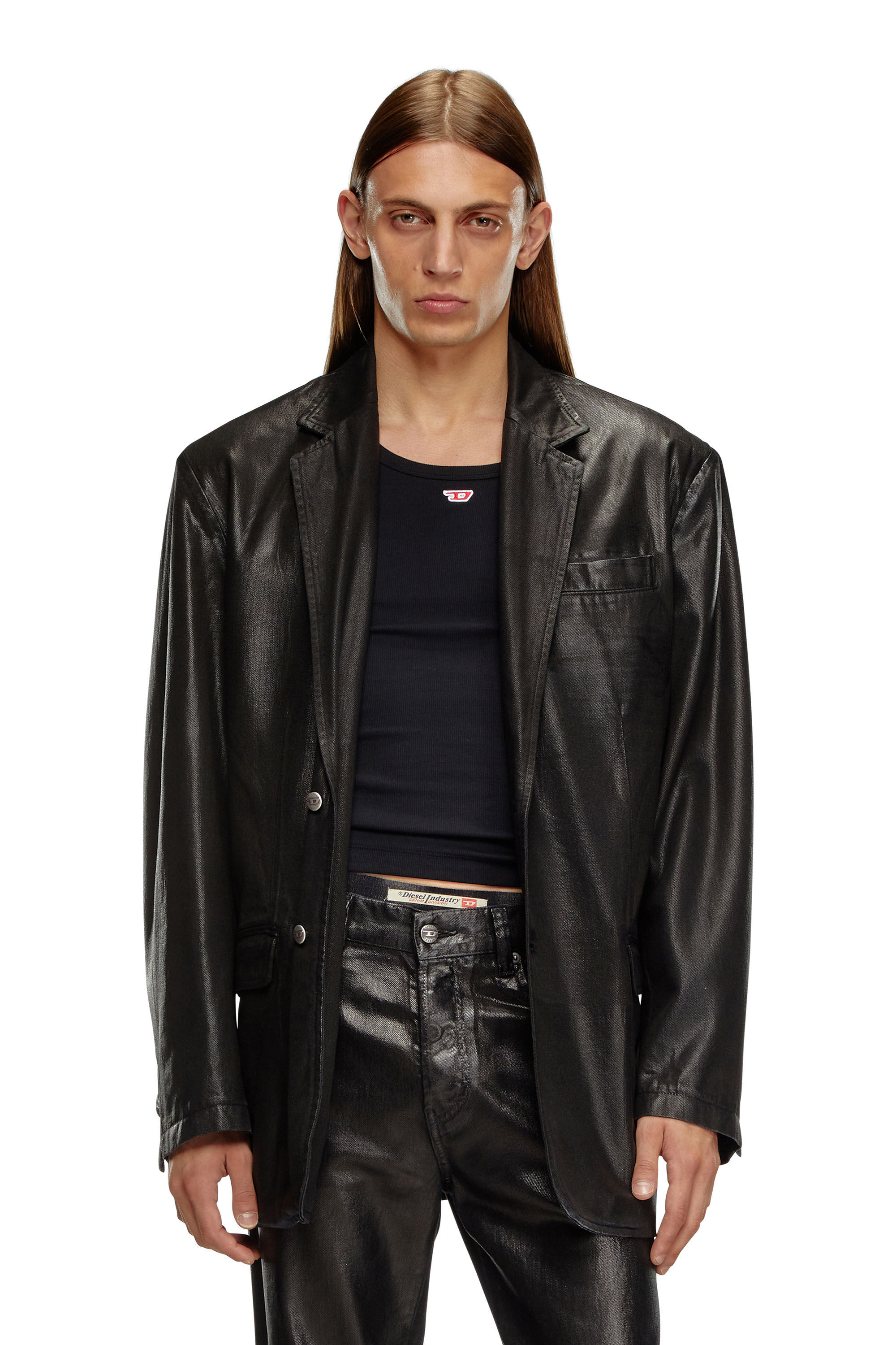 Damen Blazer aus beschichtetem Tailoring Denim Schwarz Diesel