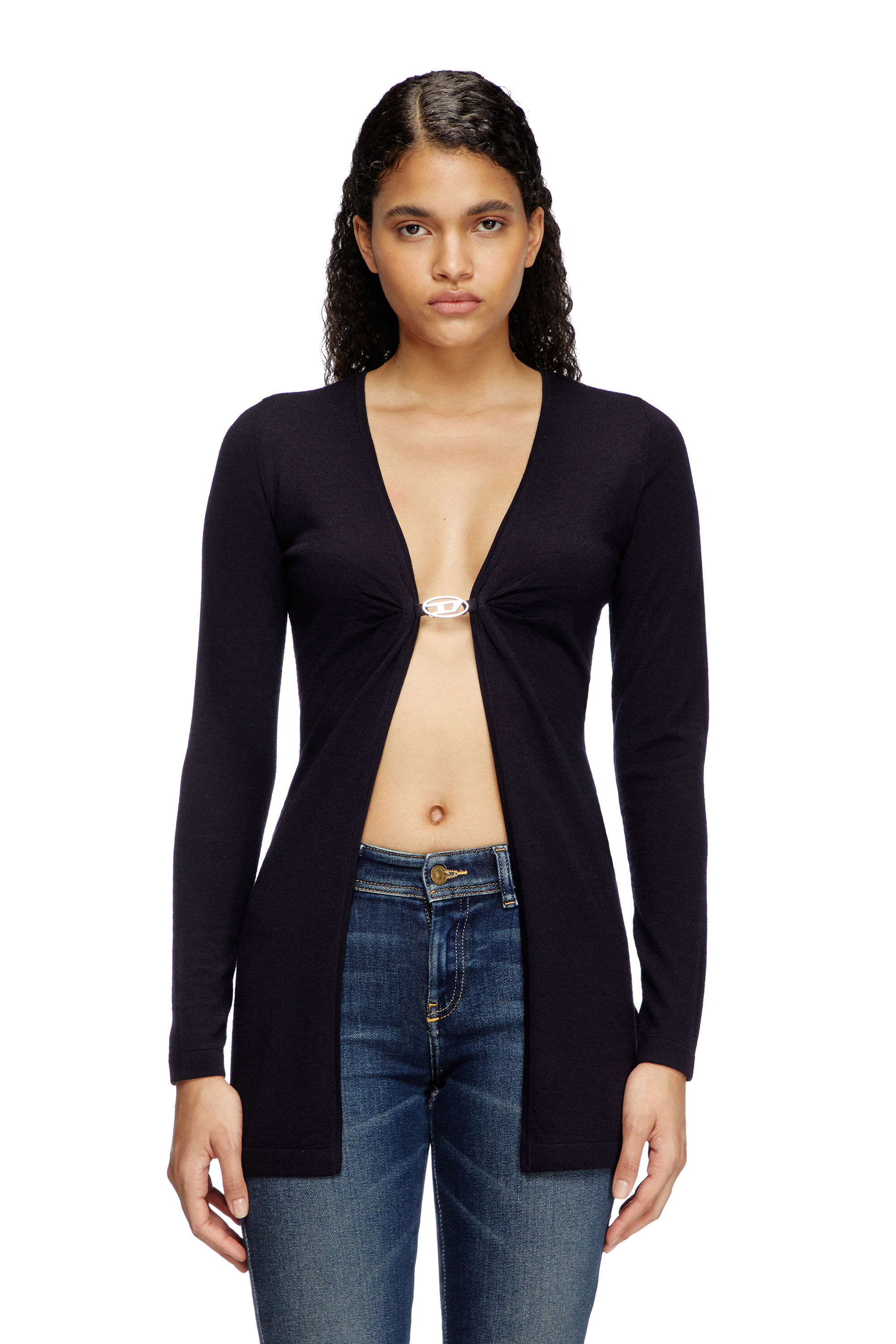 Diesel - M-PIERRY-LONG, Damen Longline-Cardigan aus Wolle mit offener Vorderseite in Dunkelblau - 3
