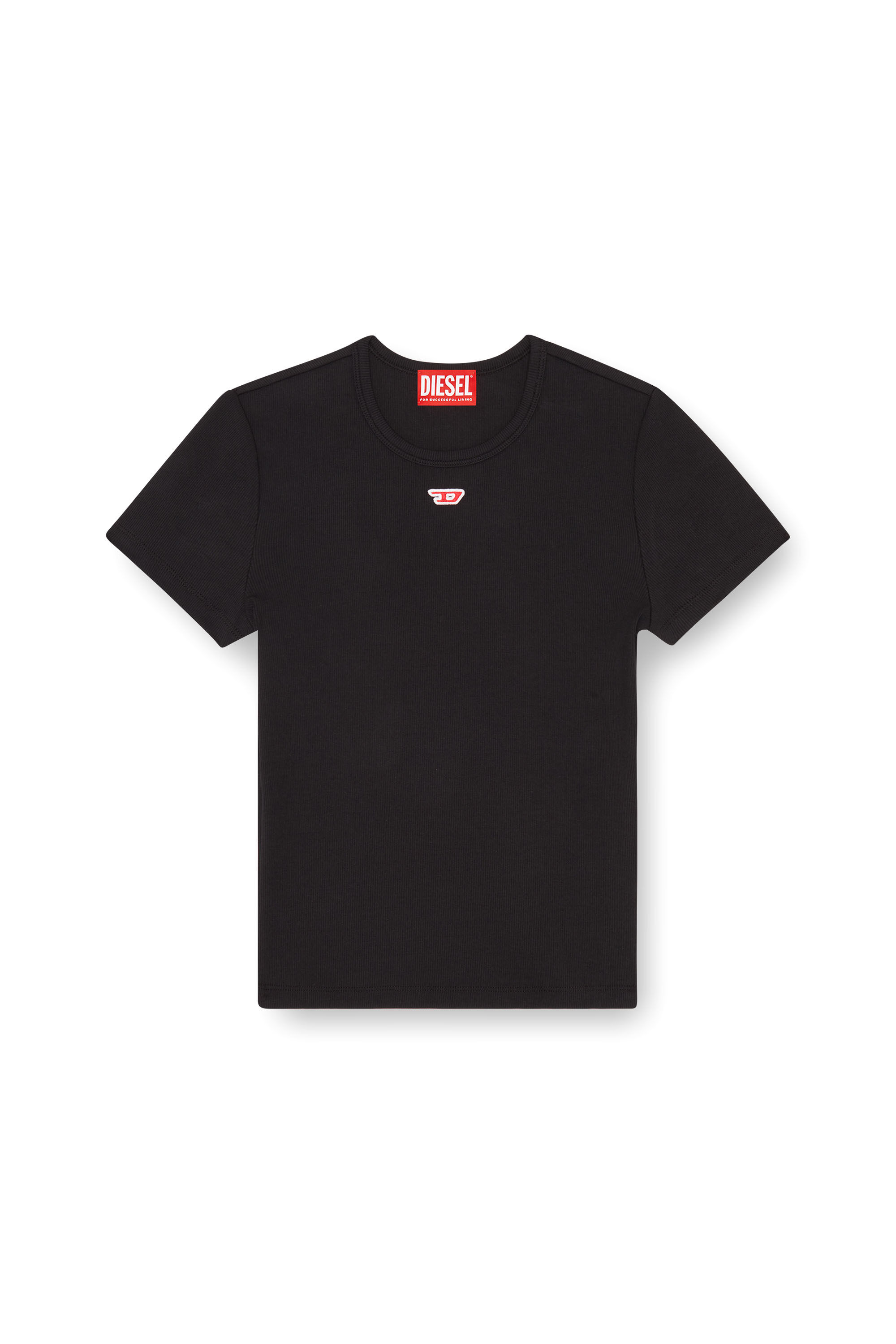 Diesel - T-ELE-LONG-D, Damen T-Shirt mit D Logo-Patch in Schwarz - 2