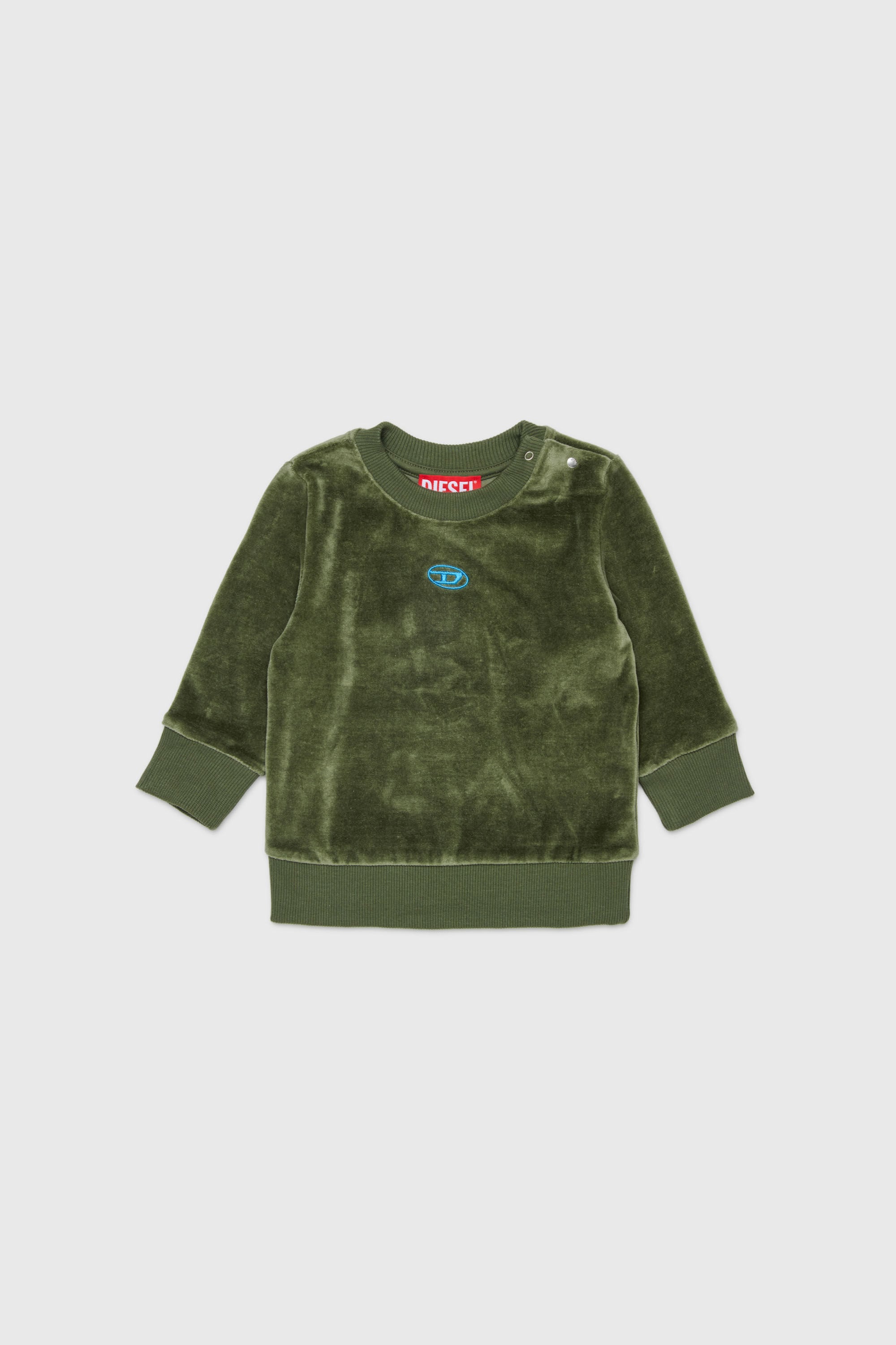 Diesel - SHENIB, Herren Sweatshirt aus Samt mit Oval D Stickerei in Gr&uuml;n - 1
