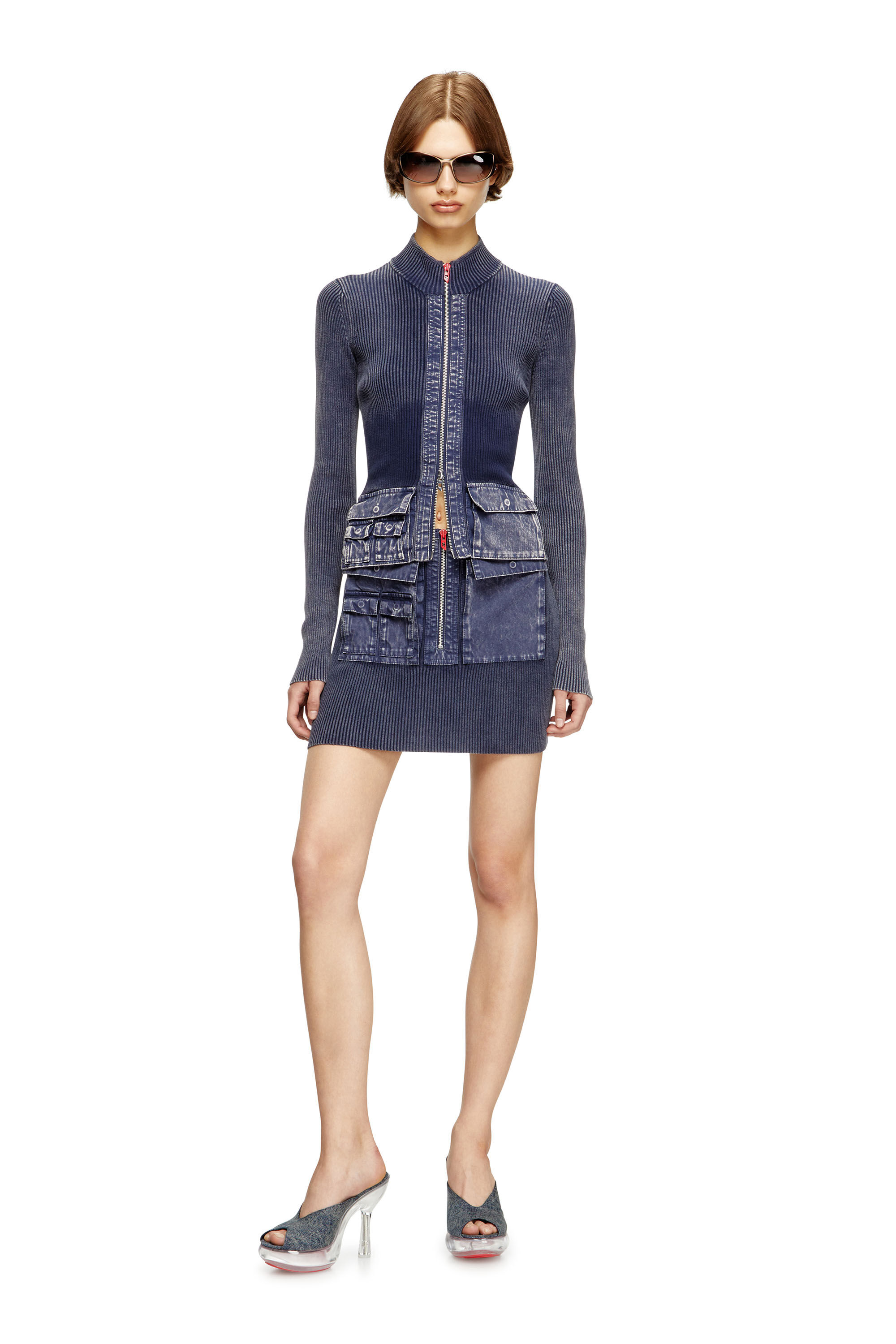 Diesel - M-MELISSA, Damen Cardigan mit Reißverschluss und Cargotaschen aus Denim in Blau - 1