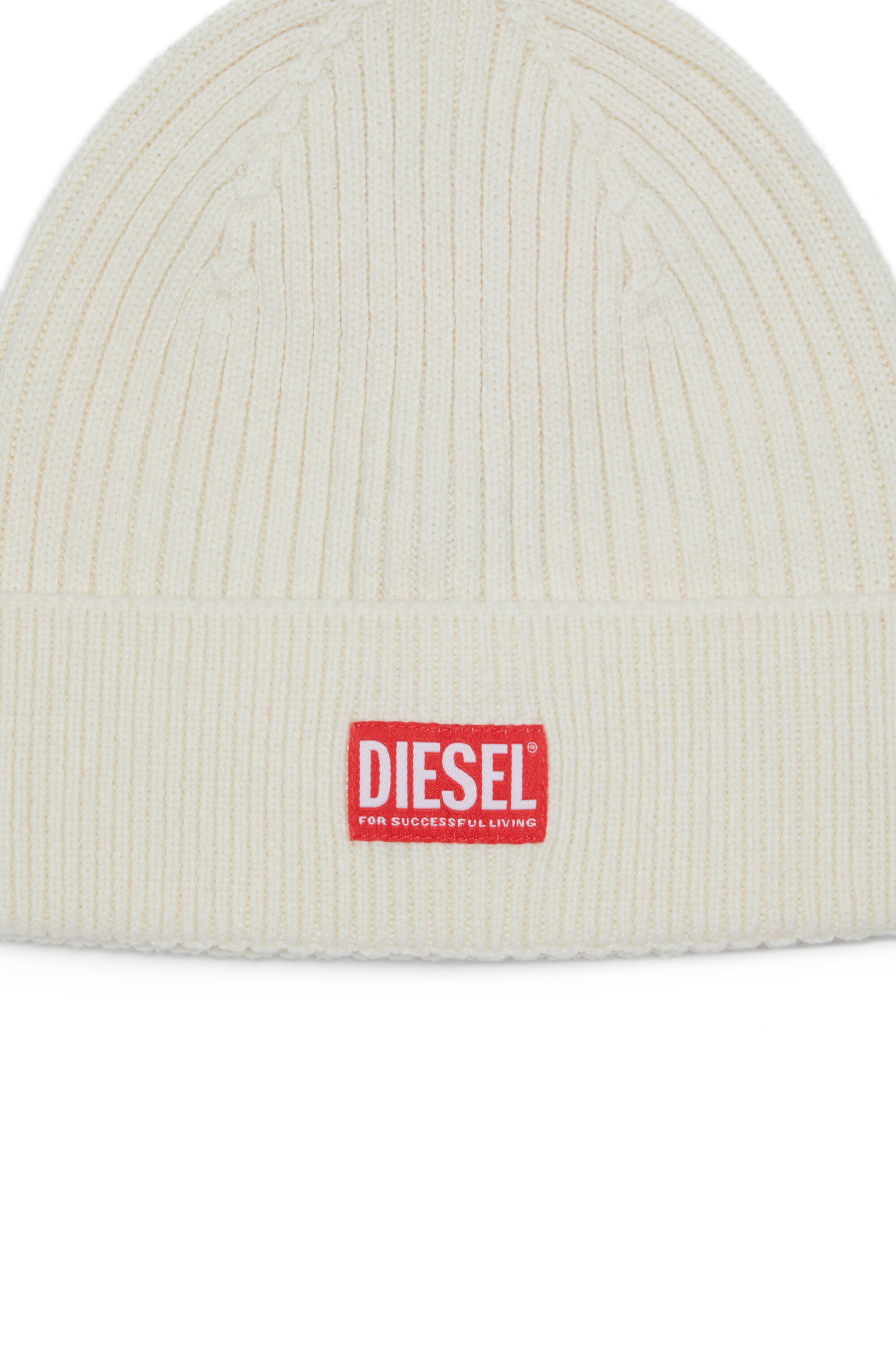 Diesel - K-CODER-H 2X2, Unisex Gerippte Beanie-Mütze mit Logo-Aufnäher in Weiß - 3