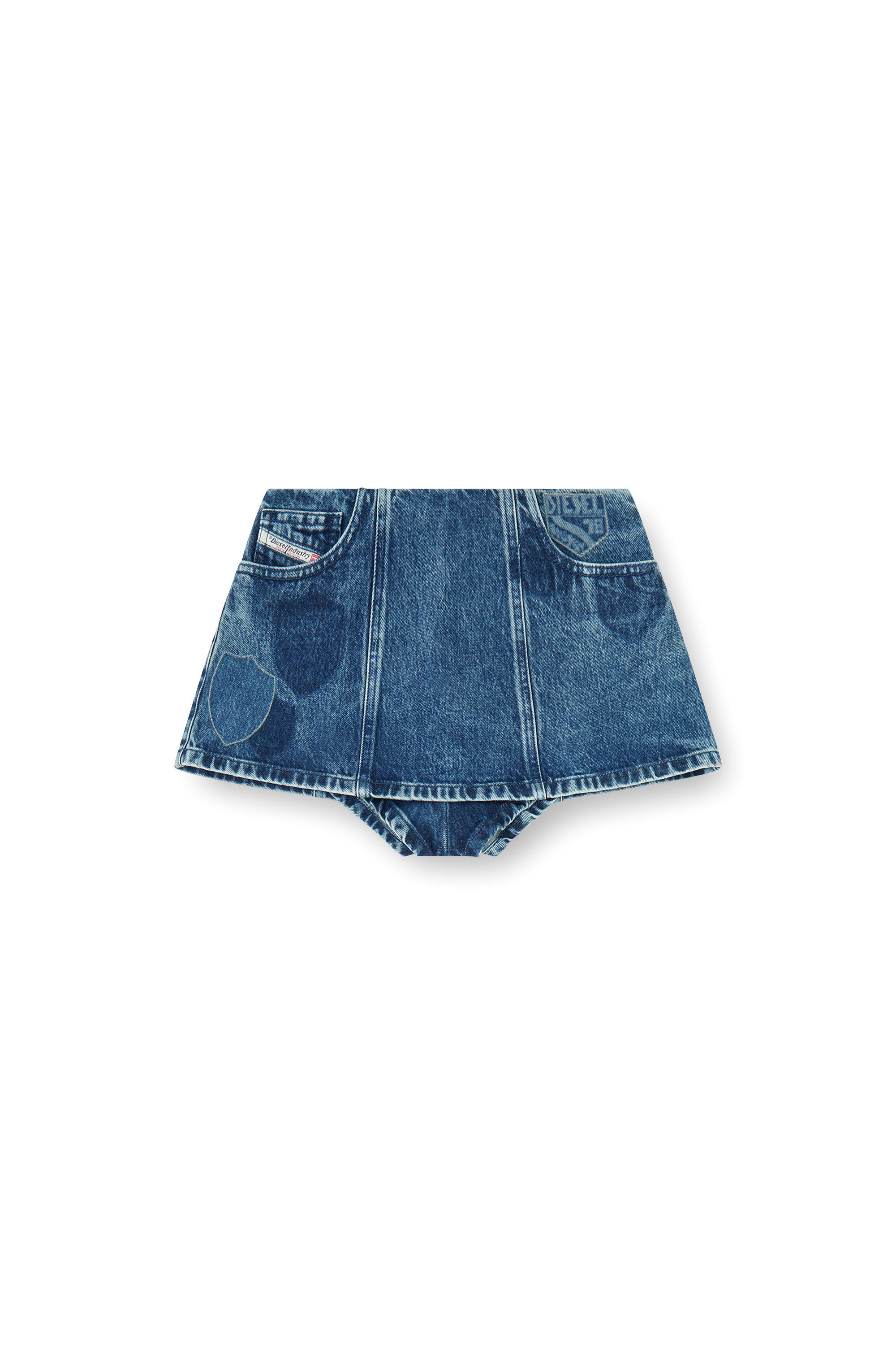Diesel - DE-FIROVA-S, Damen Denim-Peplum-Shorts mit Shadow-Patches in Mittelblau - 2