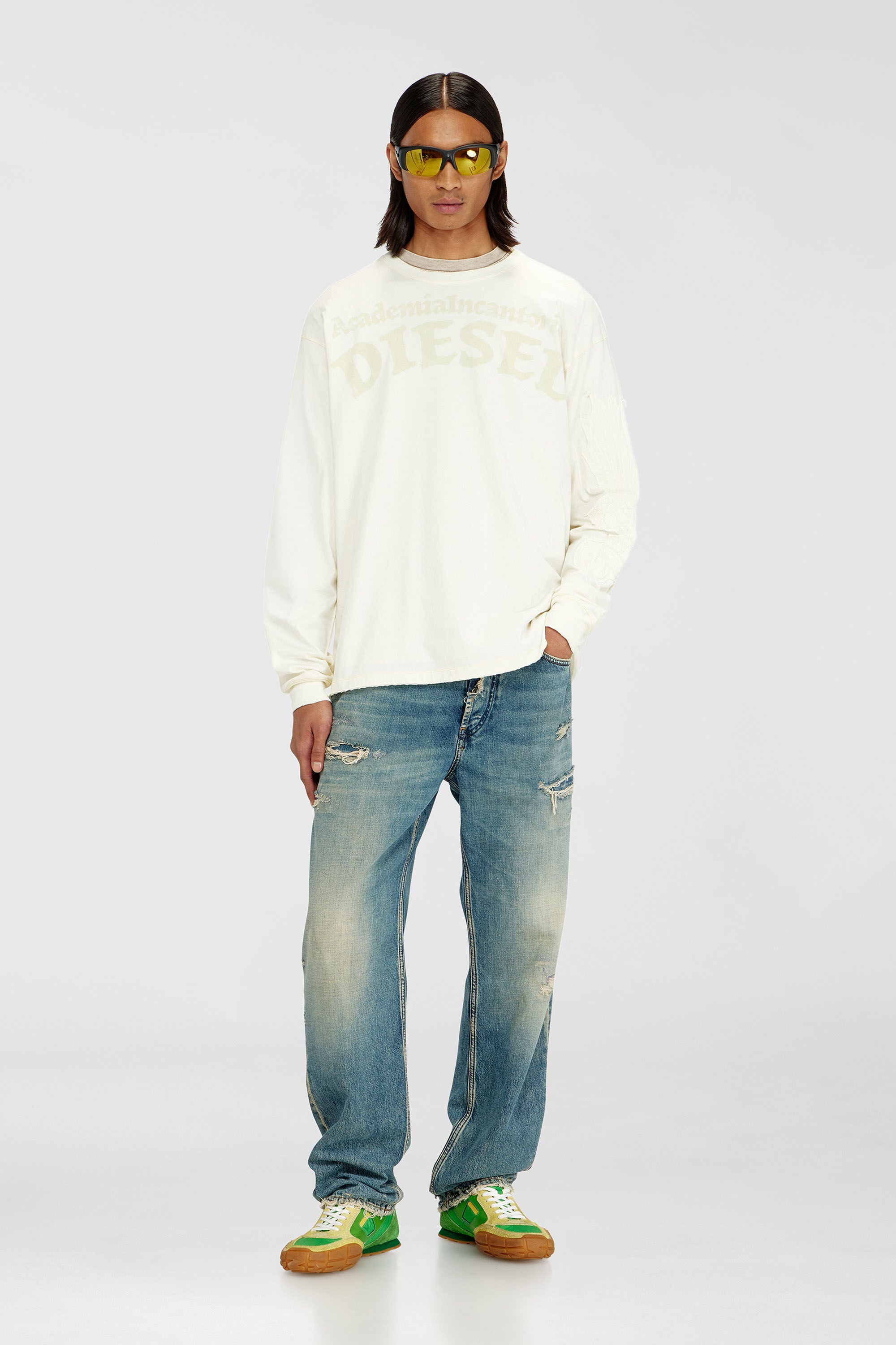 Diesel - T-NORM-LS-AA3, Herren Langarm-T-Shirt mit Prints und Patches in Wei&szlig; - 1