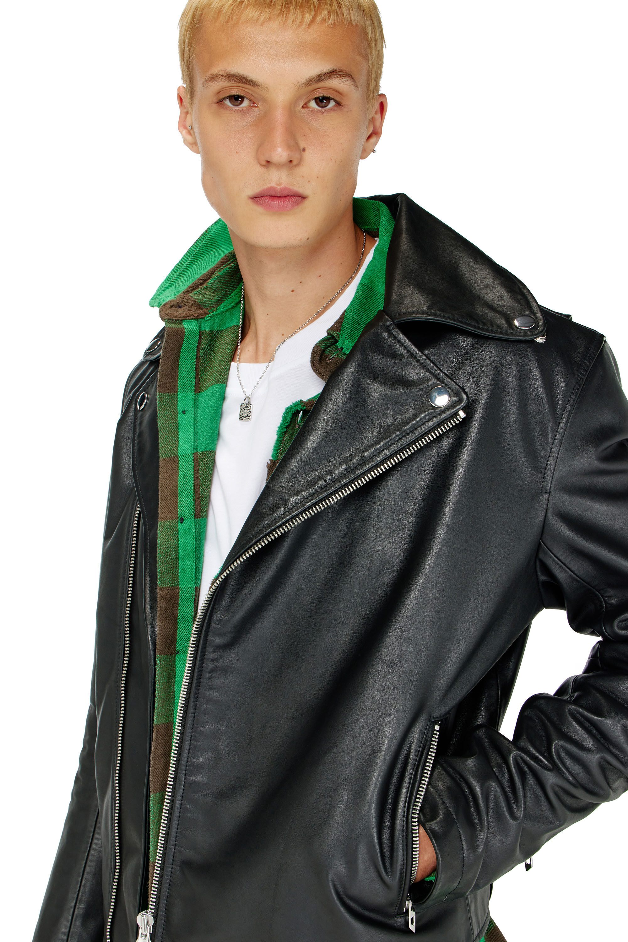 Diesel - L-EO-WRD, Herren Bikerjacke aus gewachstem Leder in Schwarz - 5