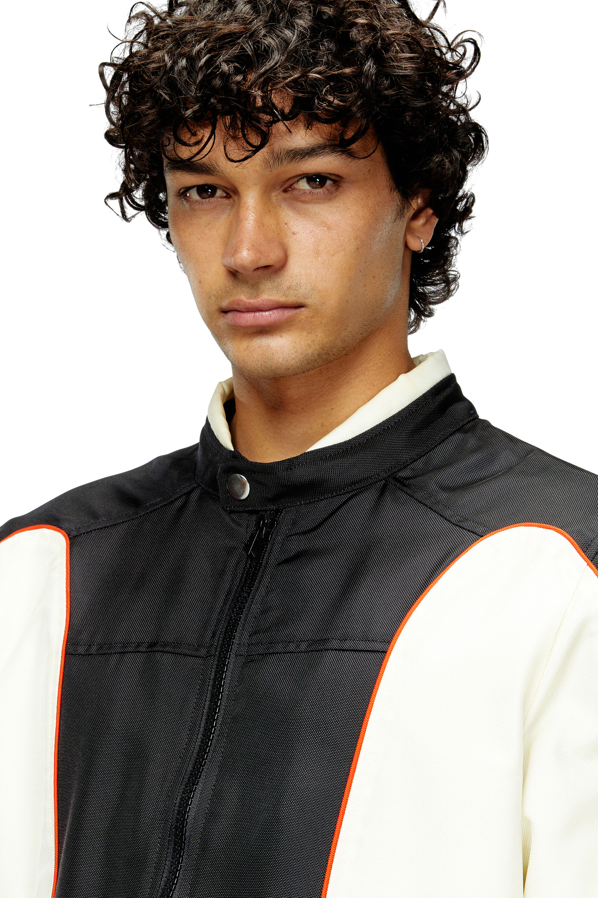 Diesel - J-BLINK-A, Herren Colour-Block-Biker-Jacke mit Paspelierung in Weiss/Schwarz - 5