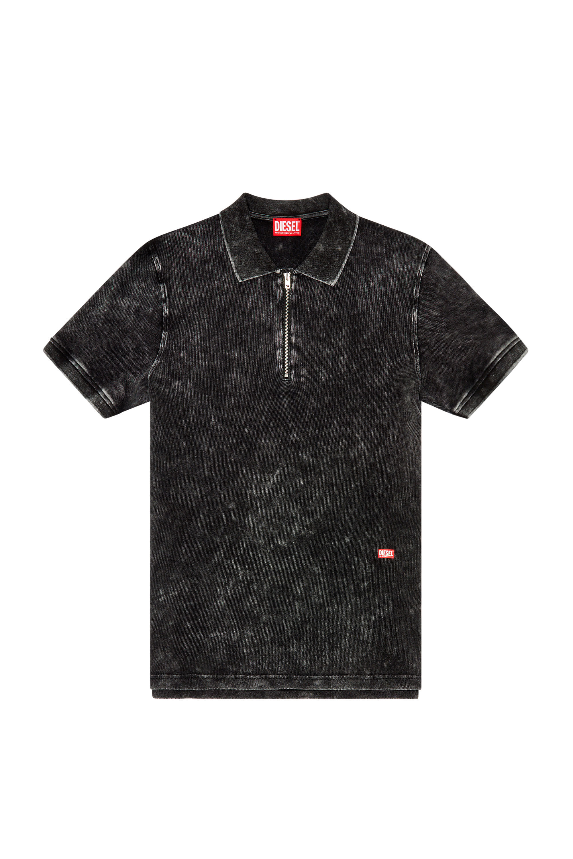 Diesel - T-SMITH-ZIP, Man Polo shirt in faded piqué in Black - Image 2