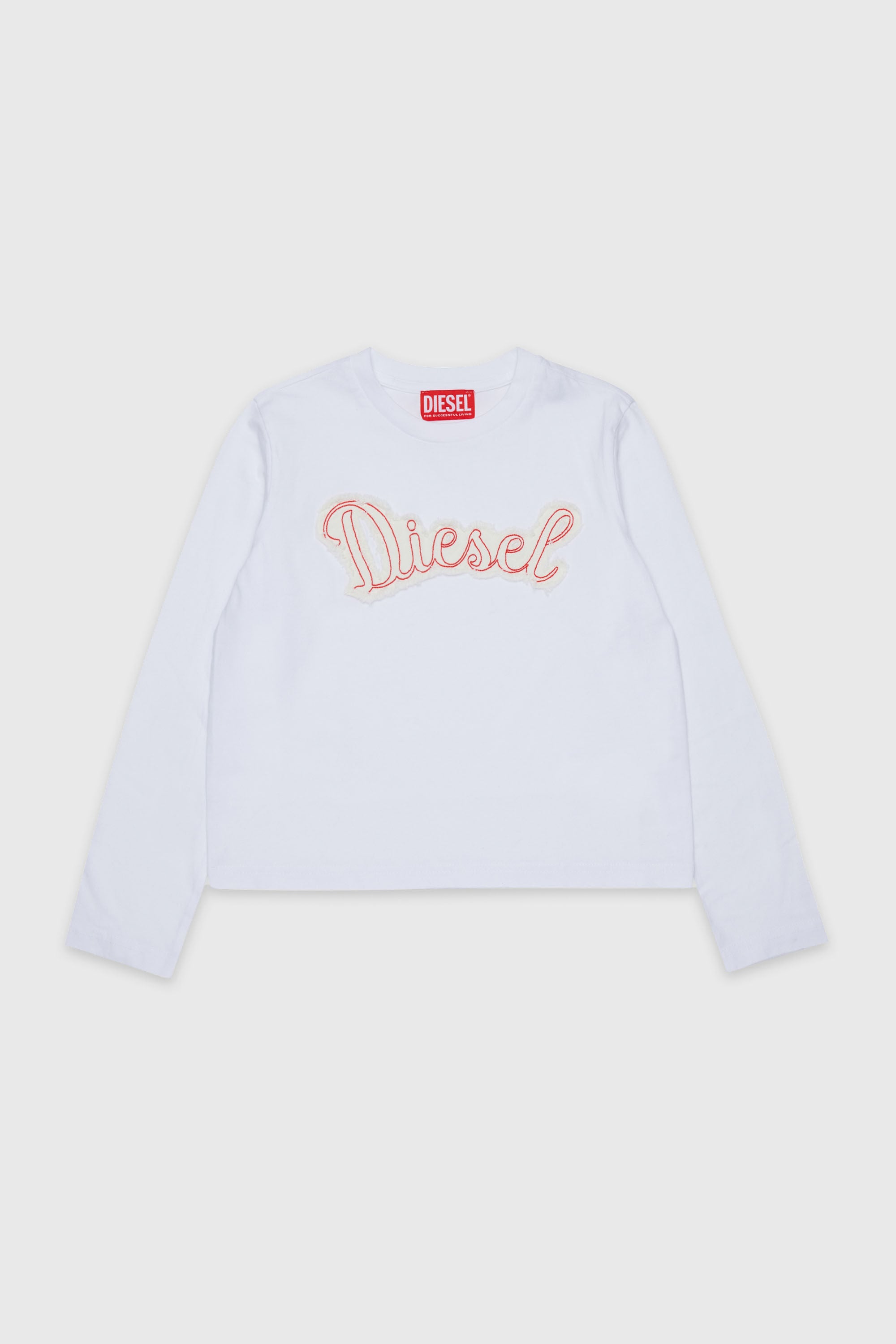 Diesel - TLIBBY, Damen Langarm-T-Shirt mit ausgefranstem Logo-Patch in Wei&szlig; - 1