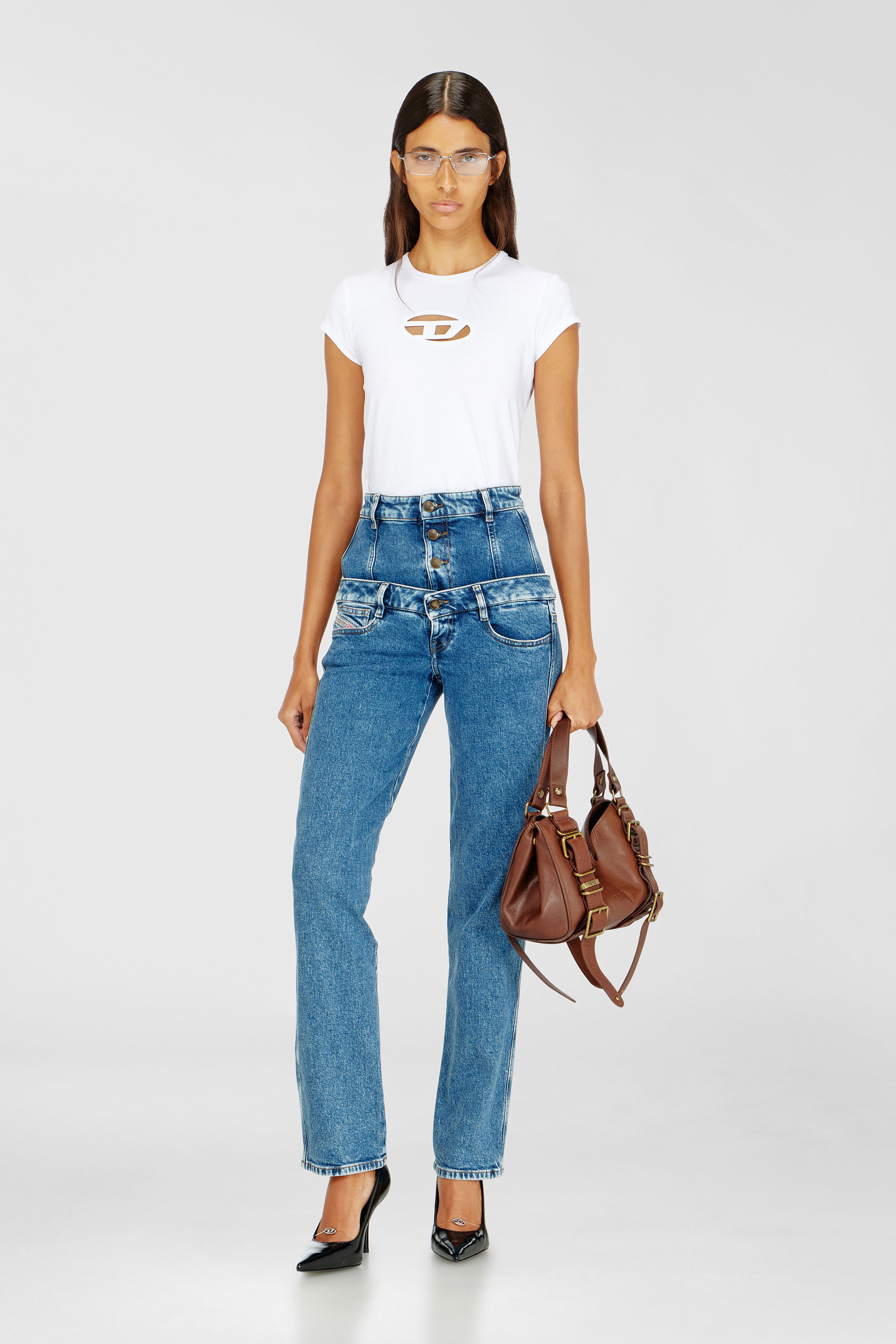 Diesel - T-ANGIE, Damen T-Shirt mit Cutout-Logo in Wei&szlig; - 1