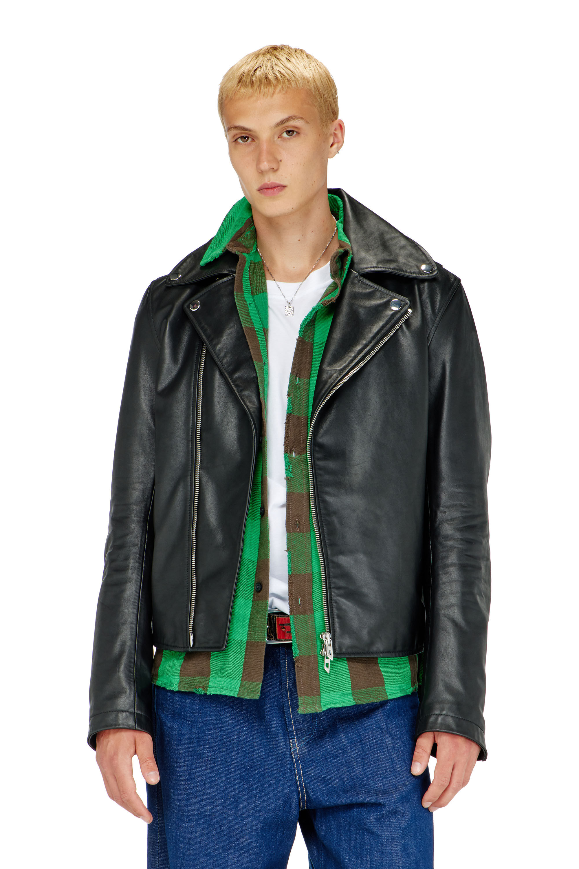 Diesel - L-EO-WRD, Herren Bikerjacke aus gewachstem Leder in Schwarz - 3
