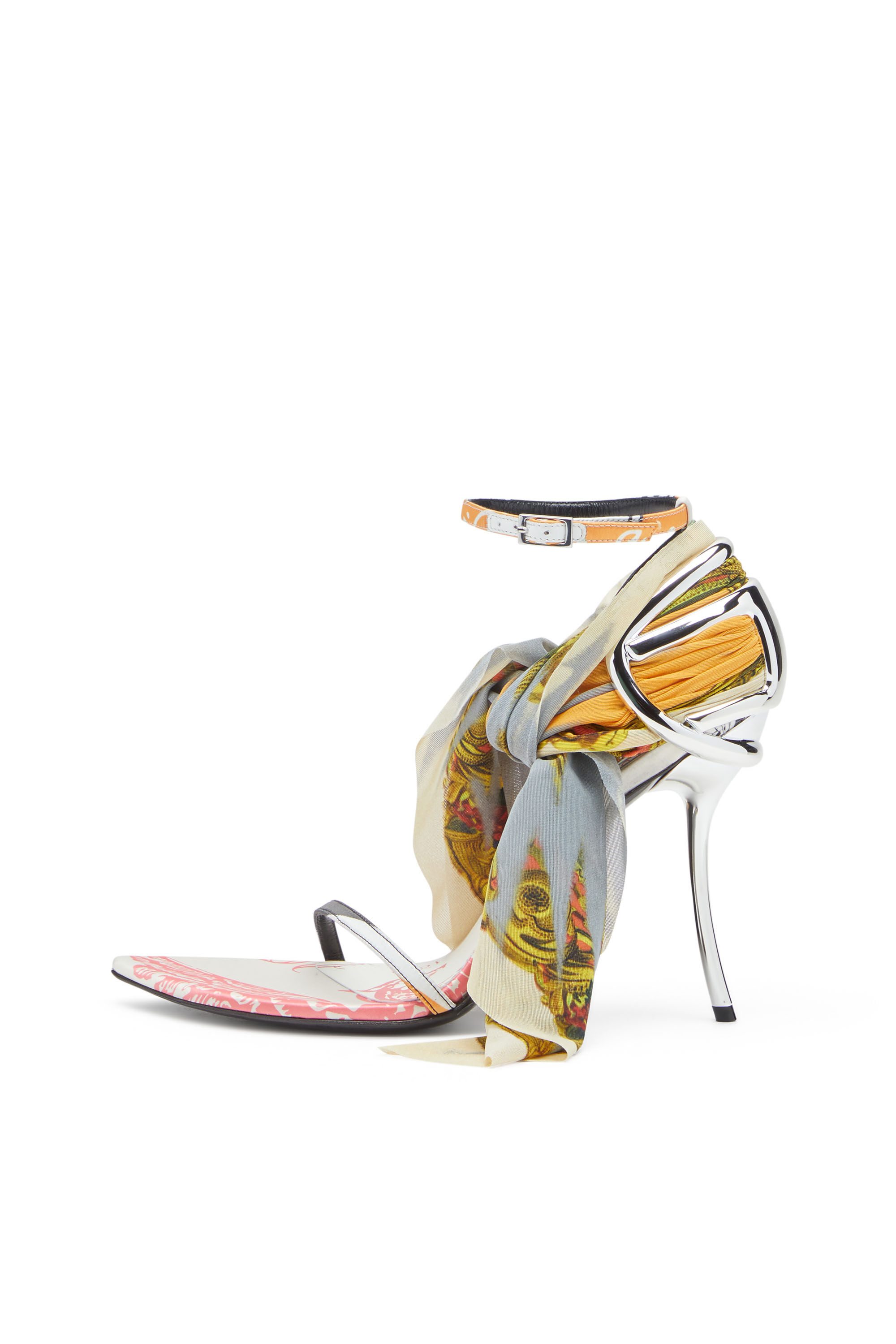 Diesel - D-TEN&HALF SDL BANDANA, Damen D-Ten&Half-Bandana-Stiletto-Sandalen aus Satin in Gelb/Grau - 7