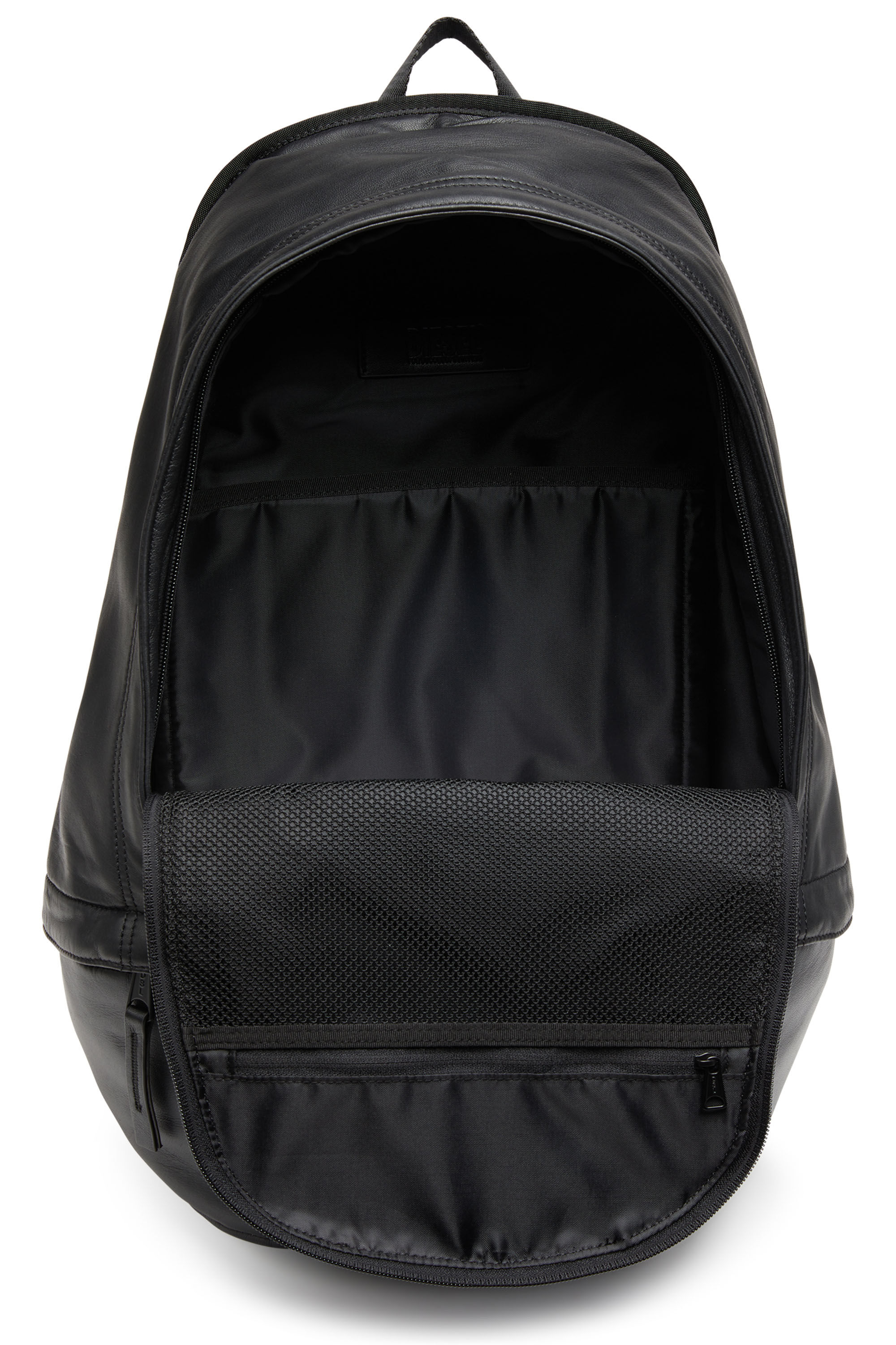 Herren Rave-Rucksack aus Leder mit D aus Metall | Schwarz | Diesel