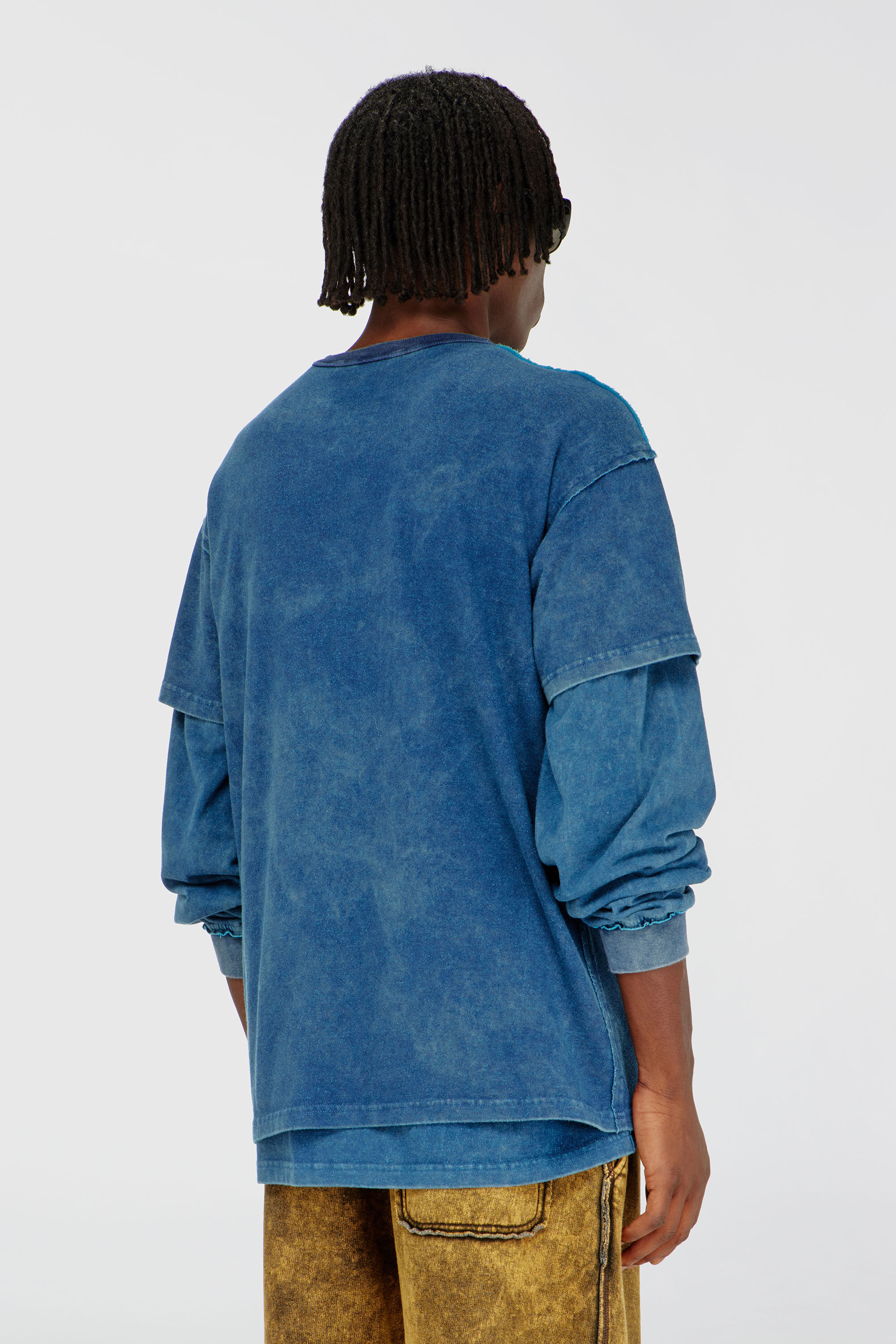 Diesel - T-NORM-RAW, Herren Acid-wash T-Shirt mit ausgefransten Details in Blau - 4
