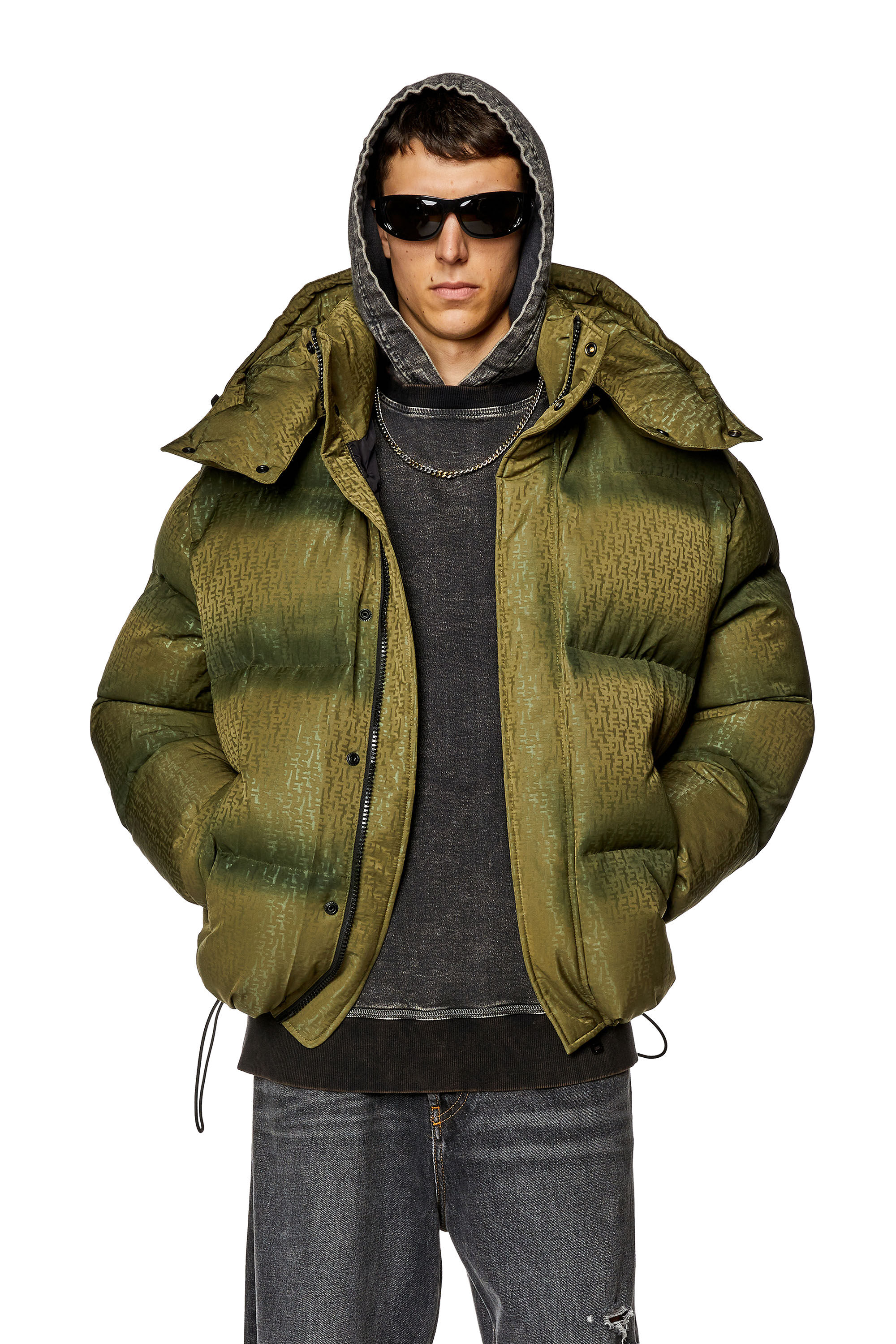 Diesel - W-ROLFYS-MON, Herren Pufferjacke mit Monogram-Motiv in Armeegrün - 3
