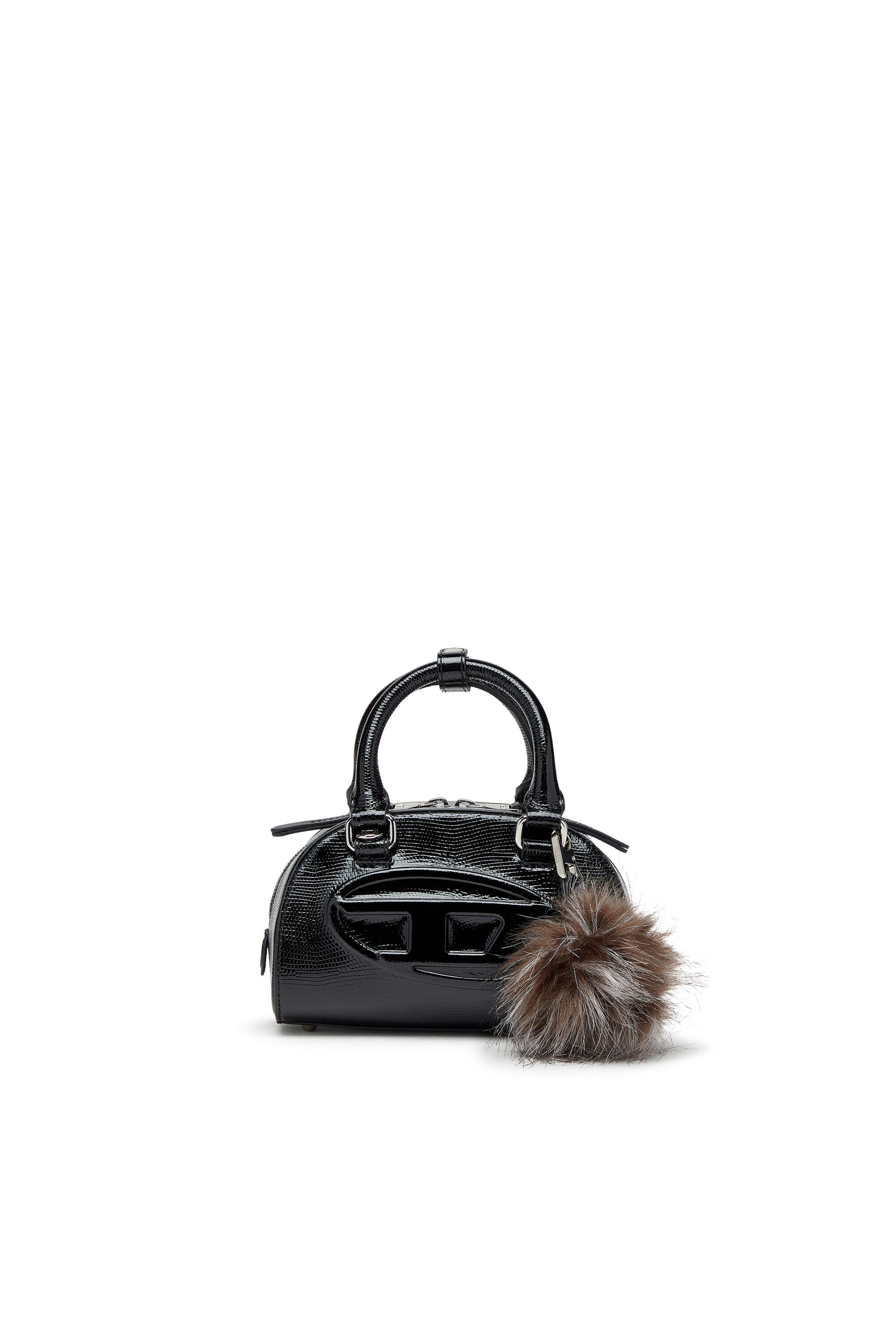 Diesel - 1DR DOME CROSSBODY, Damen Mini-Bowling-Tasche aus geprägtem Leder in Schwarz - 1