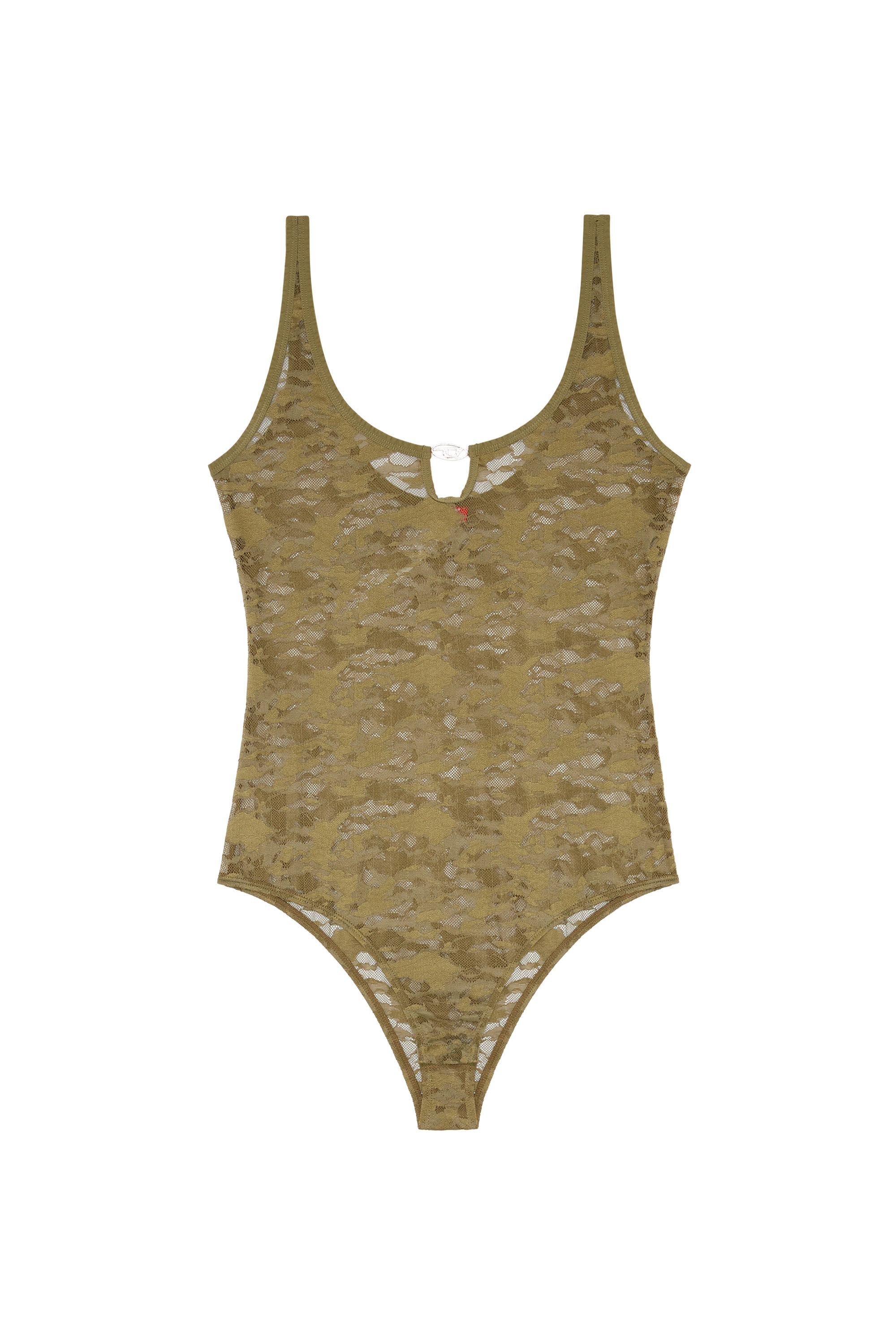 Diesel - UFBY-D-OVAL-LACE-BODYSUIT, Damen Camouflage-Spitzen-Bodysuit mit Oval D-Plakette in Armeegrün - 2