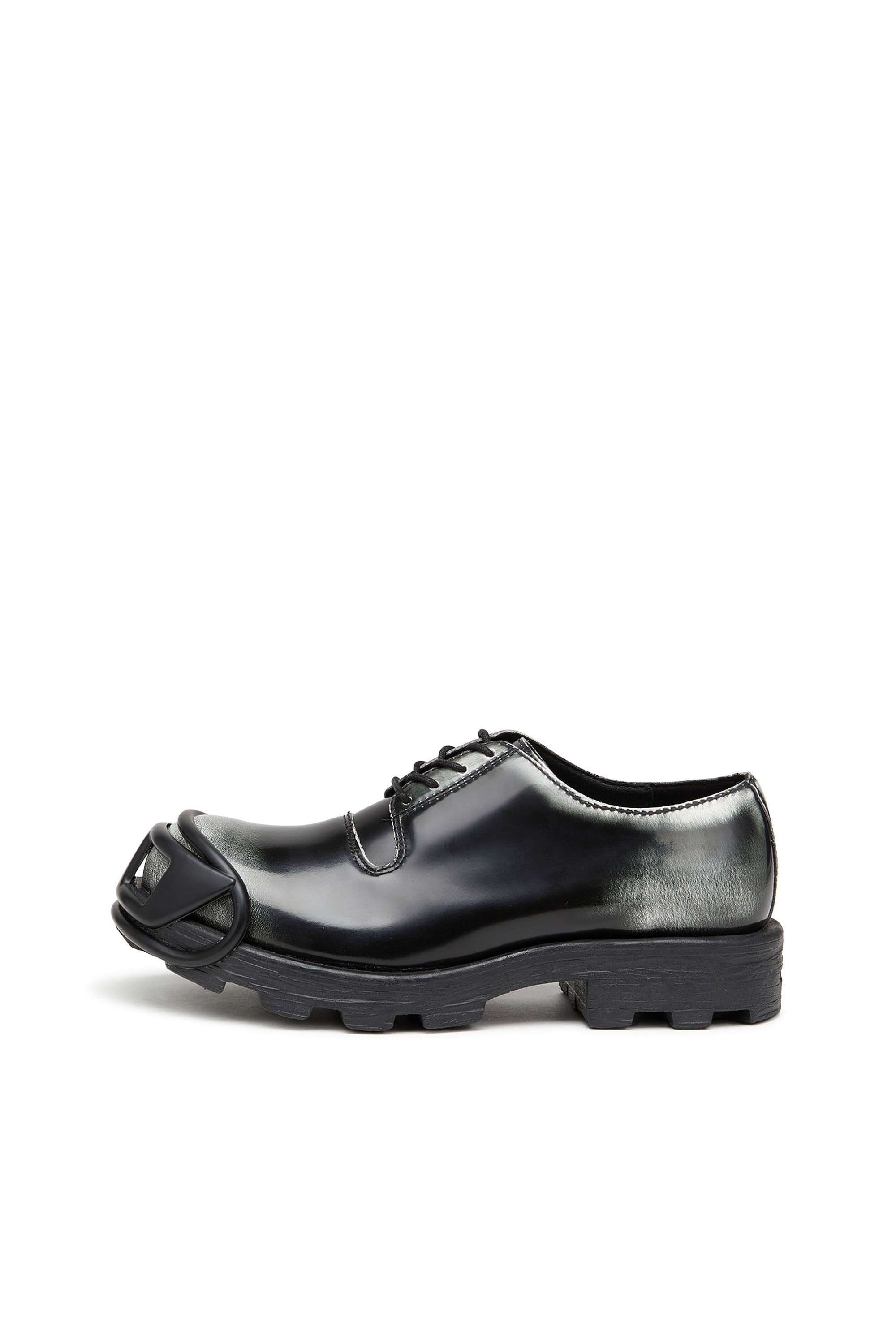 Diesel - D-HAMMER SO D, Herren D-Hammer-Derby-Schuhe aus glänzendem zweifarbigem Leder in Schwarz/Weiss - 7