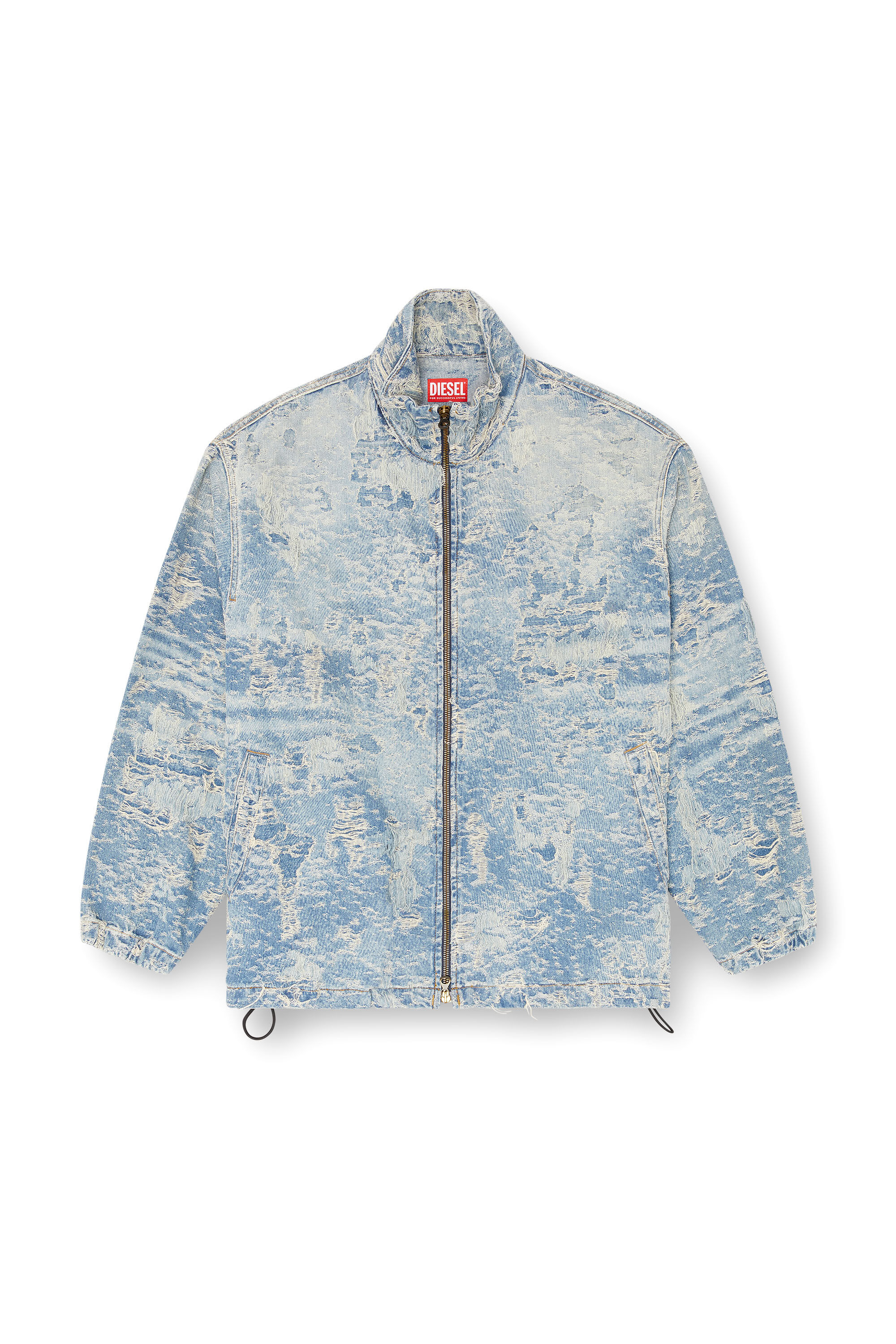 Diesel - D-KRAP-FSF, Unisex Jacke mit Reißverschluss aus Jacquard-Denim mit Schmutz-Effekt in Hellblau - 2