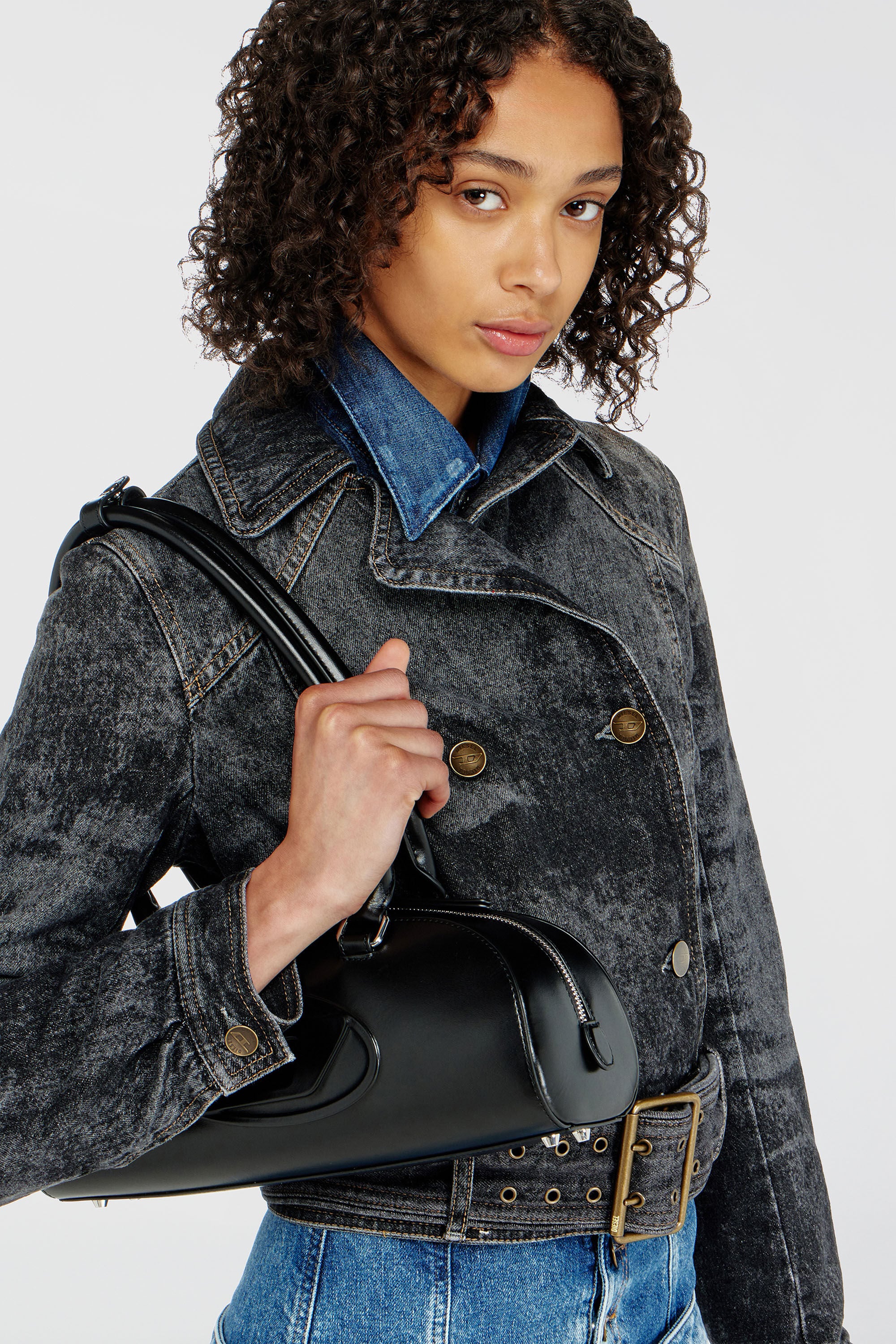 Diesel - DE-LEGEND-S, Damen Cropped Denimjacke mit G&uuml;rtel in Schwarz - 5