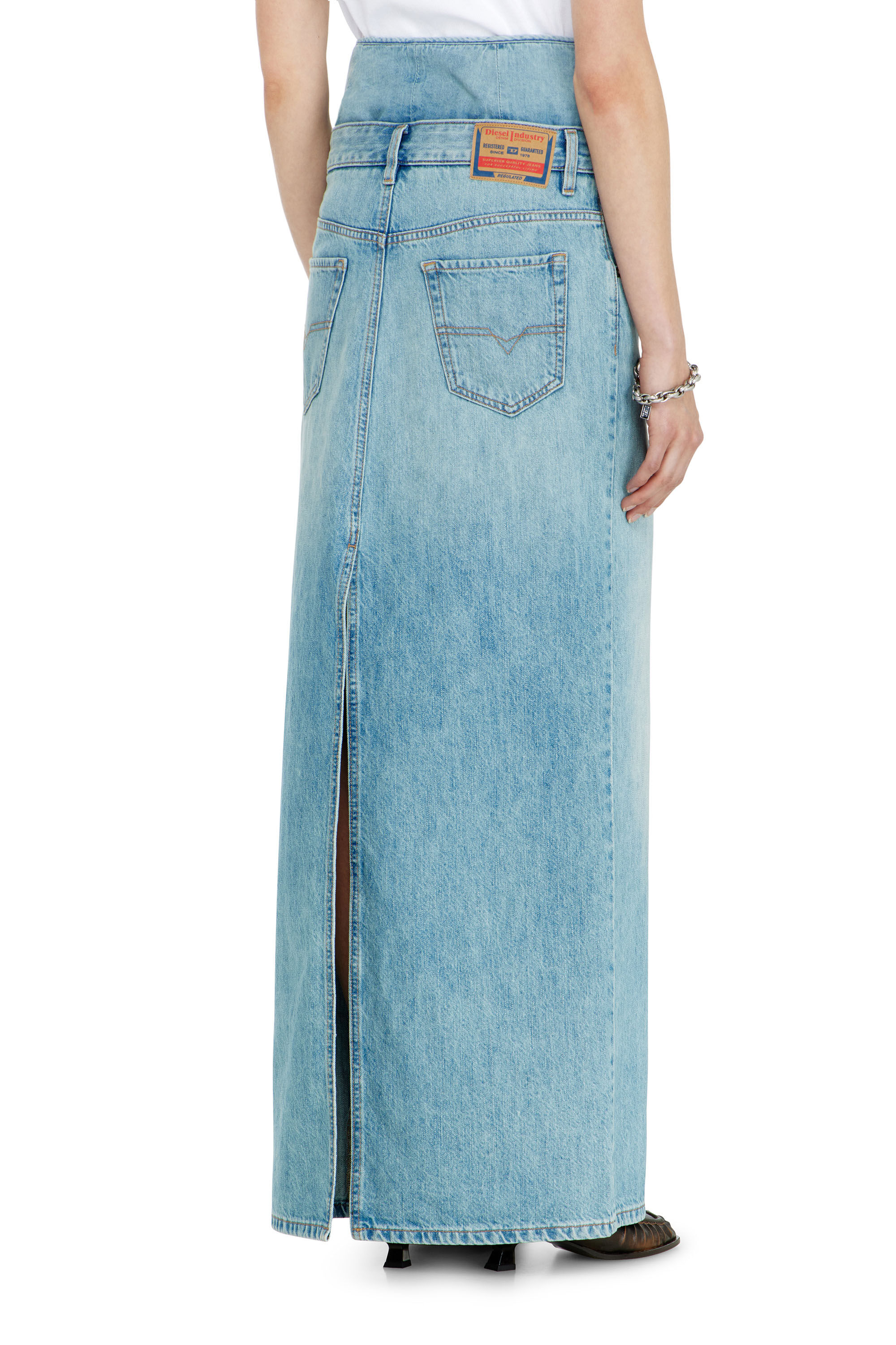 Diesel - DE-SPIVEY, Damen Jeans-Illusion Denim-Maxirock mit Schlitzen in Hellblau - 4