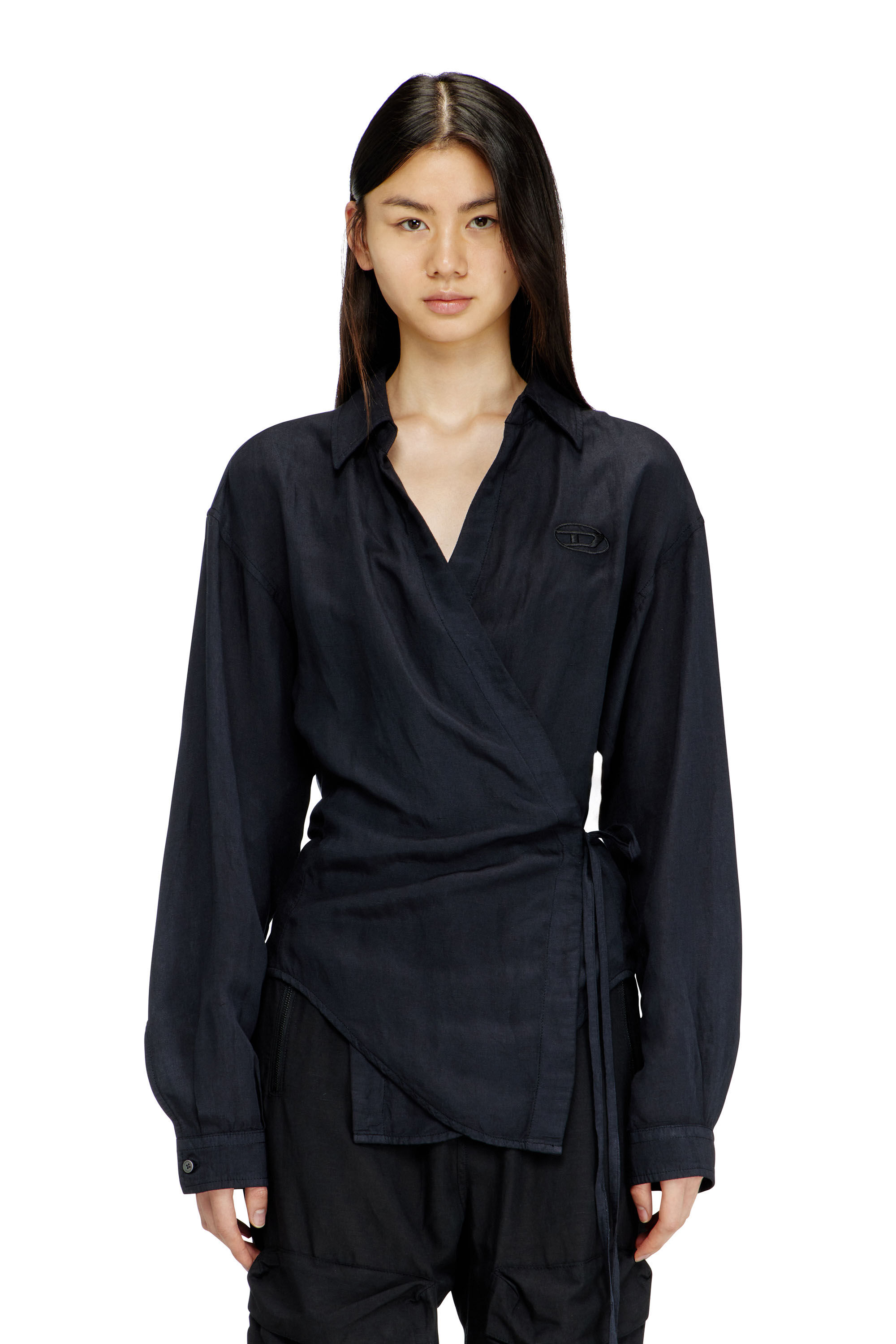 Diesel - C-DELPHOS-S3, Damen Leinenmischung-Hemd mit Wickelverschluss in Schwarz - 3