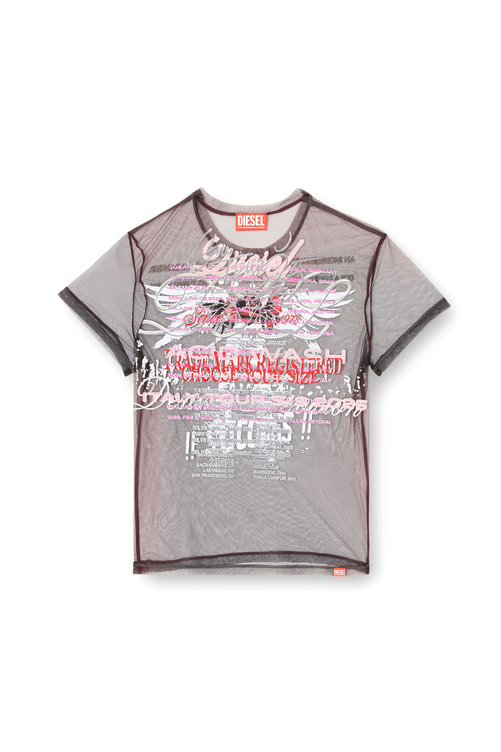 Diesel - T-YRAC, Damen Durchsichtiges Oberteil mit Text-Print in Schwarz - 2