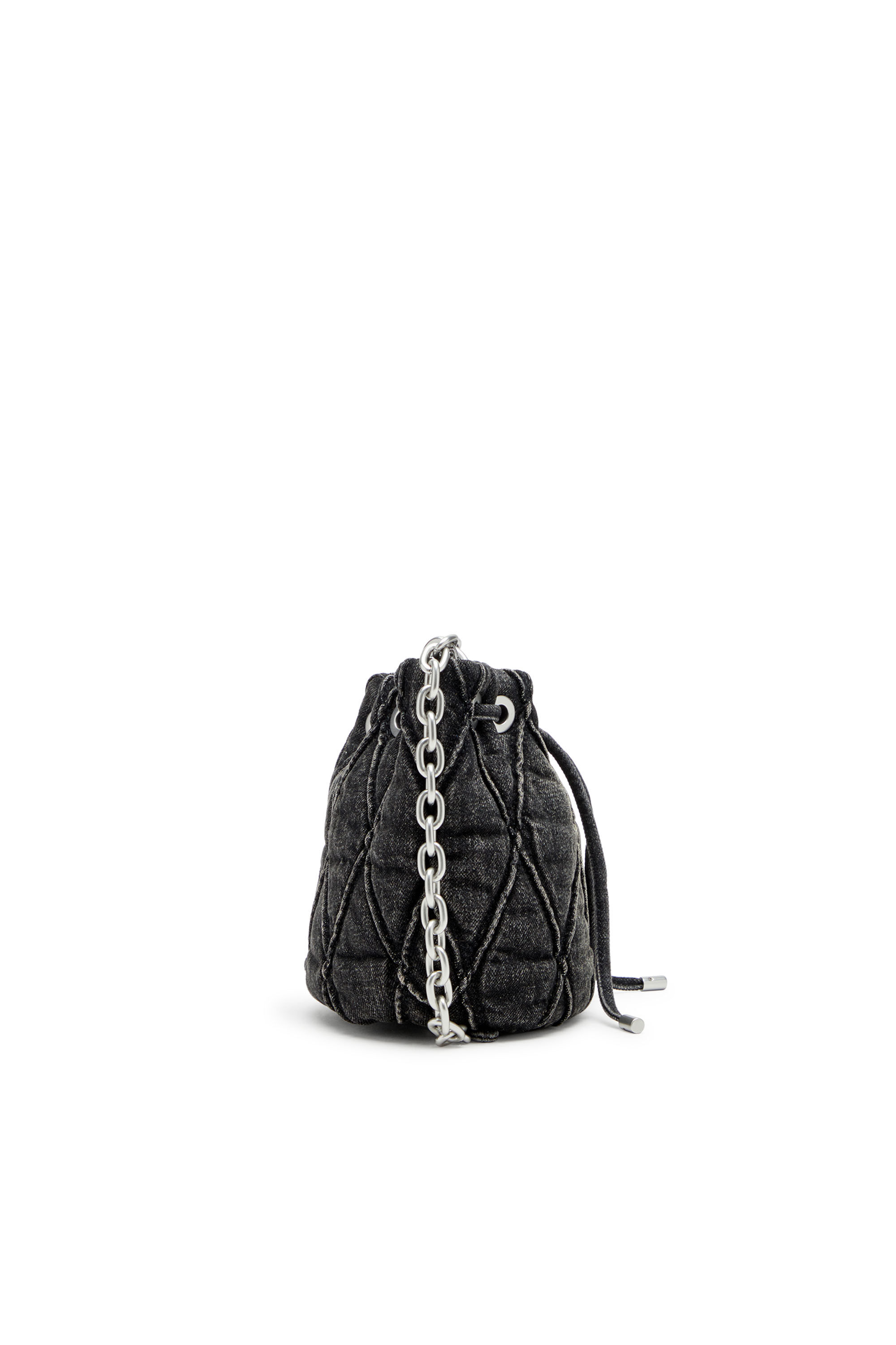 Diesel - CHARM-D BUCKET S, Damen Charm-D S-Mini-Beuteltasche aus behandeltem, gestepptem Denim in Schwarz - 4