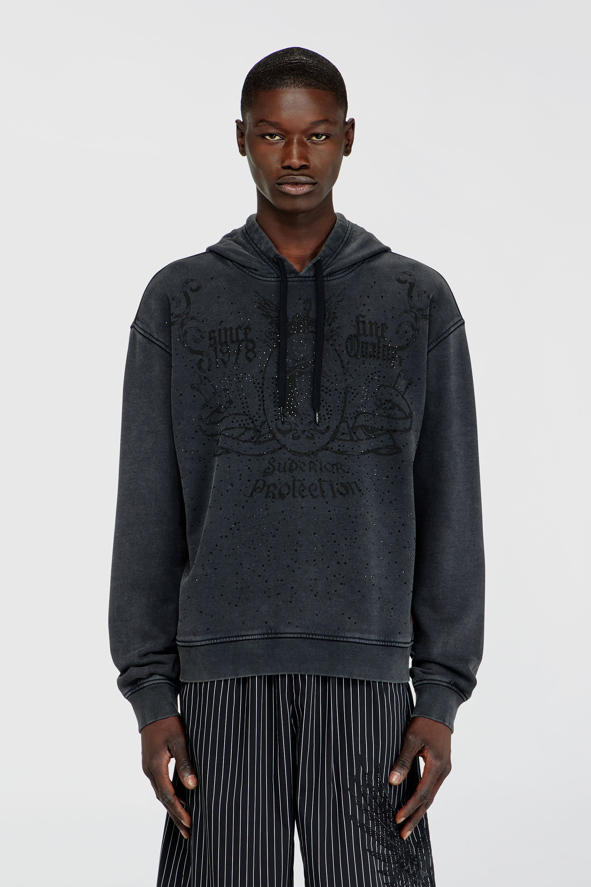 Diesel - S-NORM-HOOD-AA3, Herren Bedrucktes Hoodie mit Strasssteinen in Dunkelgrau - 3
