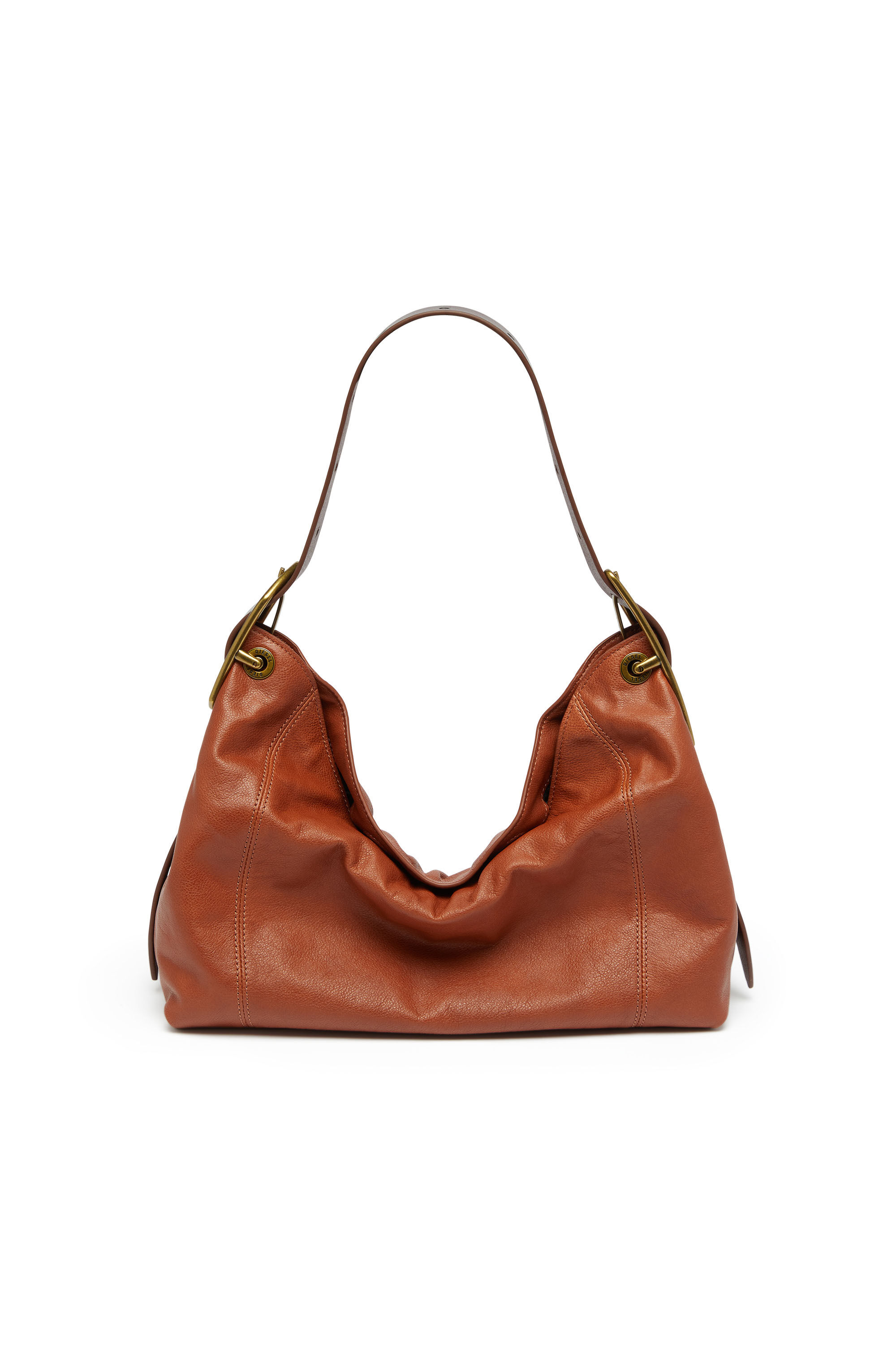 Diesel - D-LINE HOBO S, Damen D-Line-Schultertasche aus gl&auml;nzendem, geknittertem Leder in Braun - 2