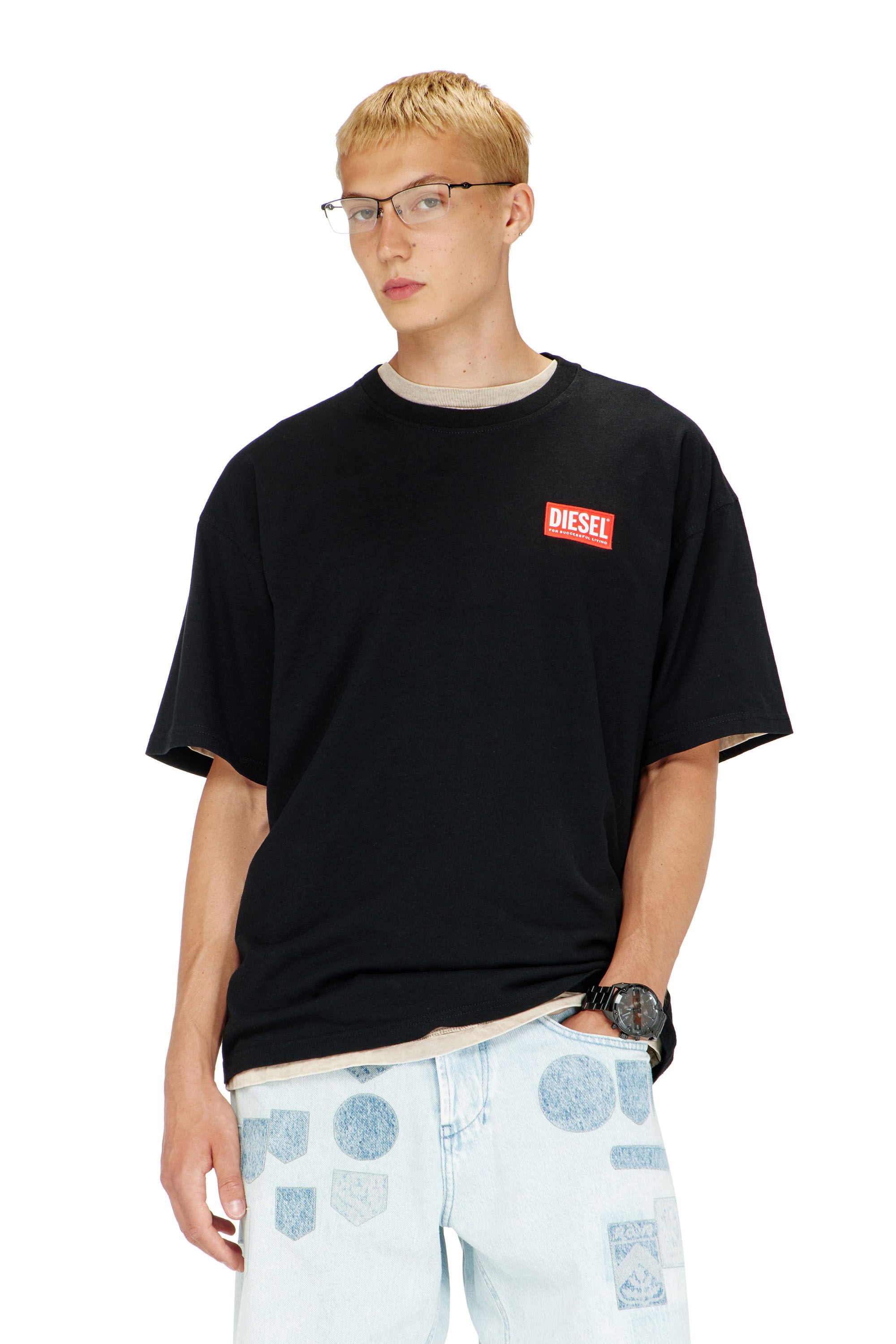Diesel - T-BOXT-LAB, Herren T-Shirt mit Jacquard-Logo-Patch in Schwarz - 3