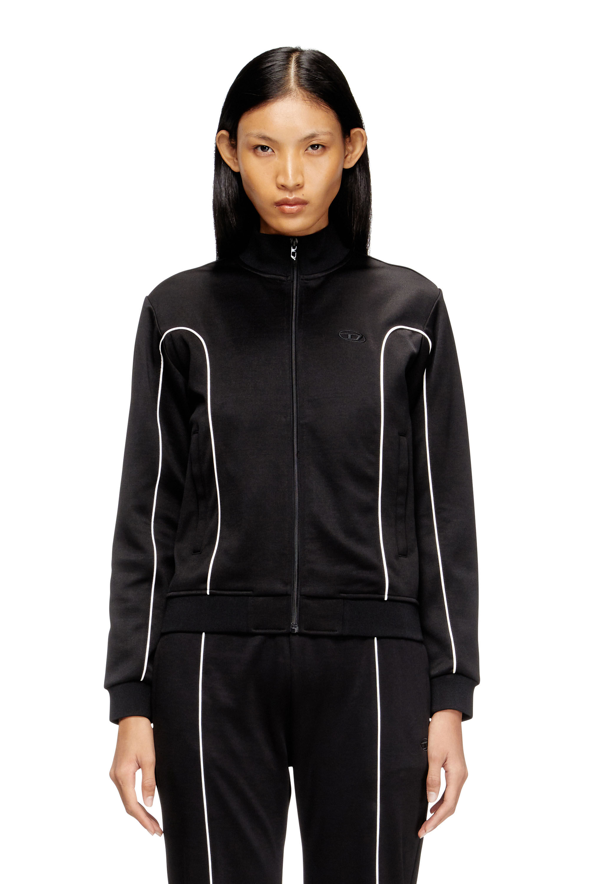 Diesel - F-LOCKING-OD, Damen Sweatjacke mit Kontrastpaspel in Schwarz/Weiss - 3