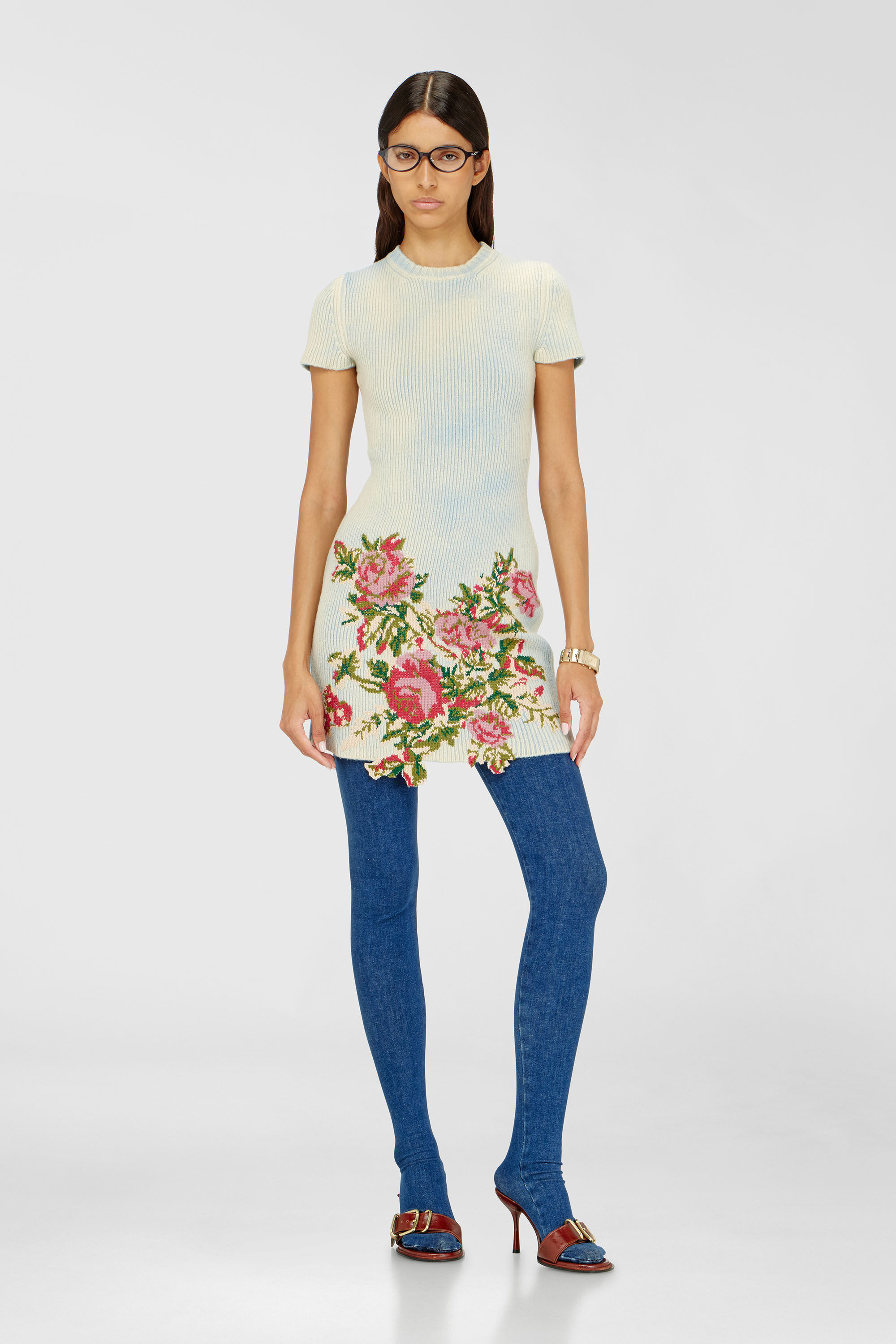 Diesel - M-RINNIE, Damen Kurzes Kleid aus Wollmischung mit Blumenmuster in Rosa/Blau - 3