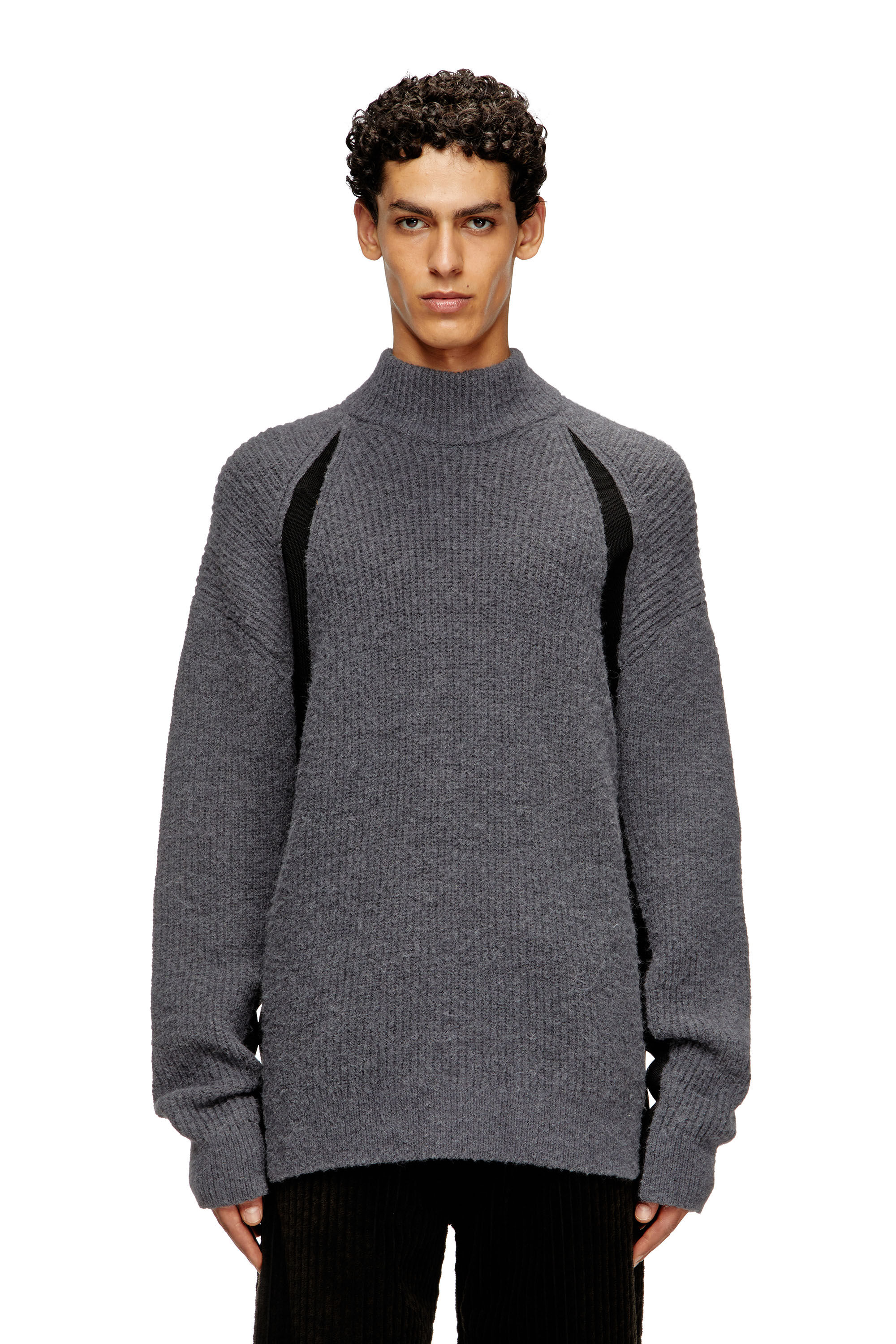 Diesel - K-LOLLO-TN, Herren Pullover aus Alpakamischung mit kontrastierenden Einsätzen in Grau - 3