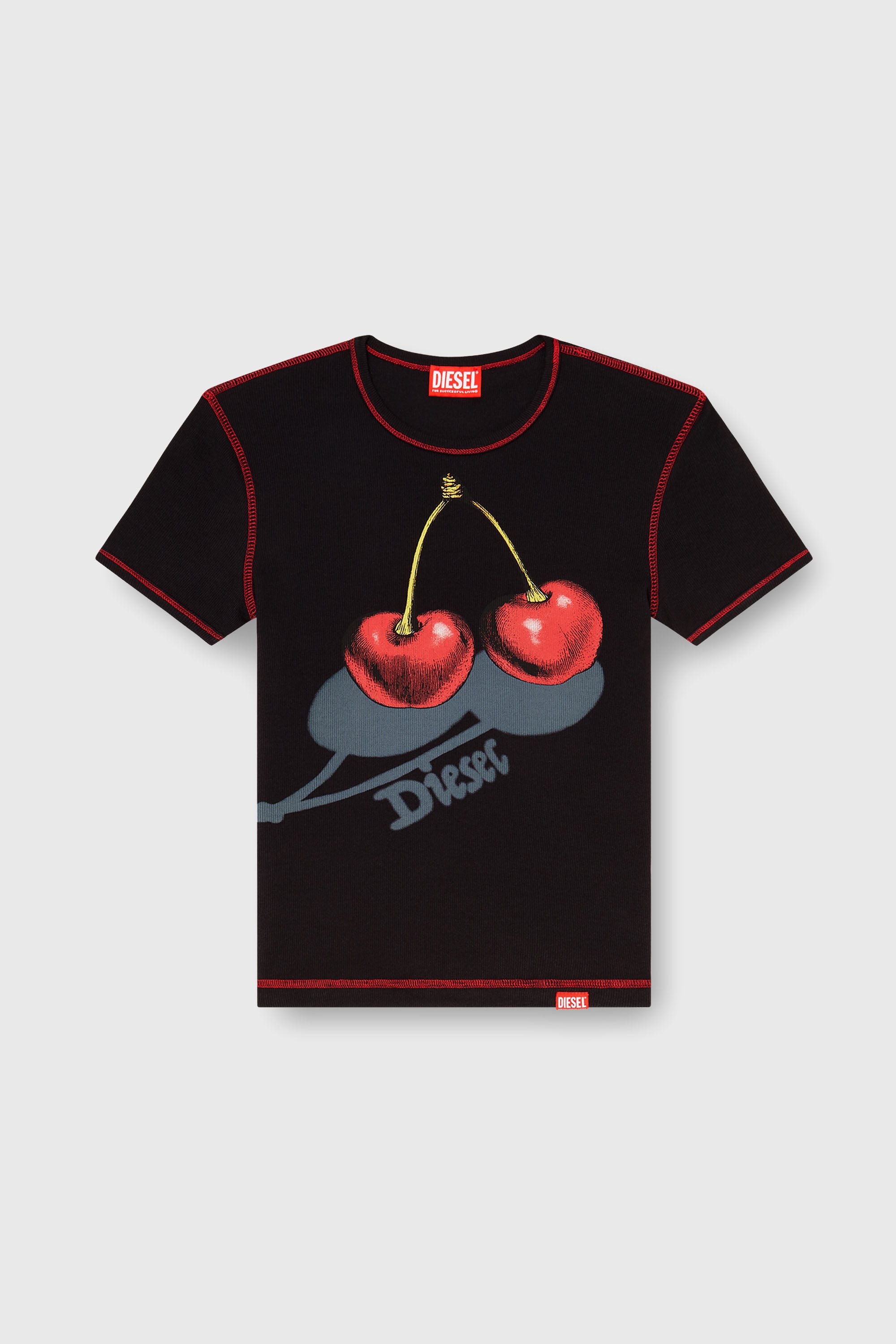 Diesel - SV-T-ELE-CHER, Damen Schlank geschnittenes Baumwoll-T-Shirt mit Kirschdruck in Schwarz - 2