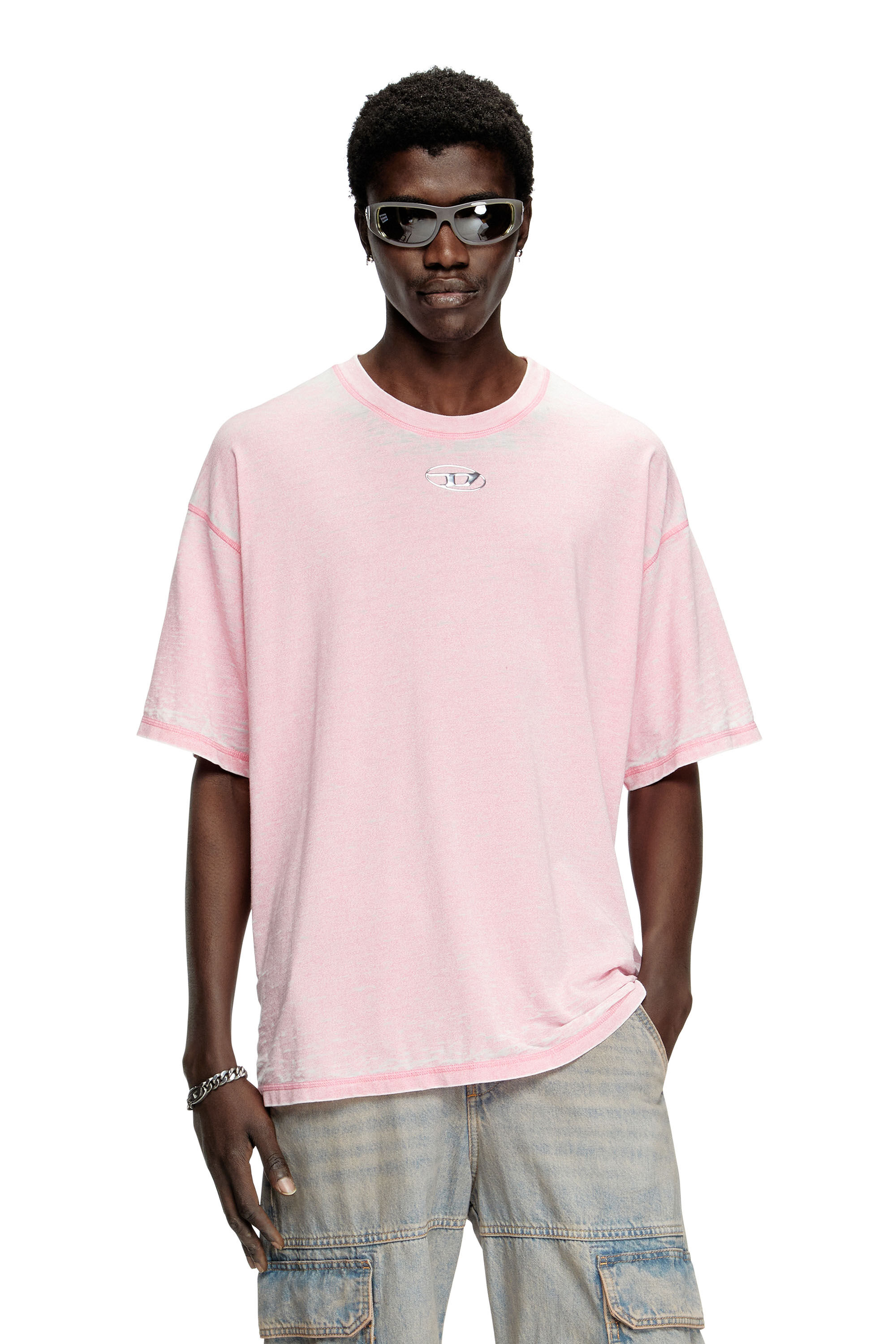 Diesel - T-BOXT-PAK, Herren Burnout-T-Shirt mit Logo aus Metall in Rosa - 3
