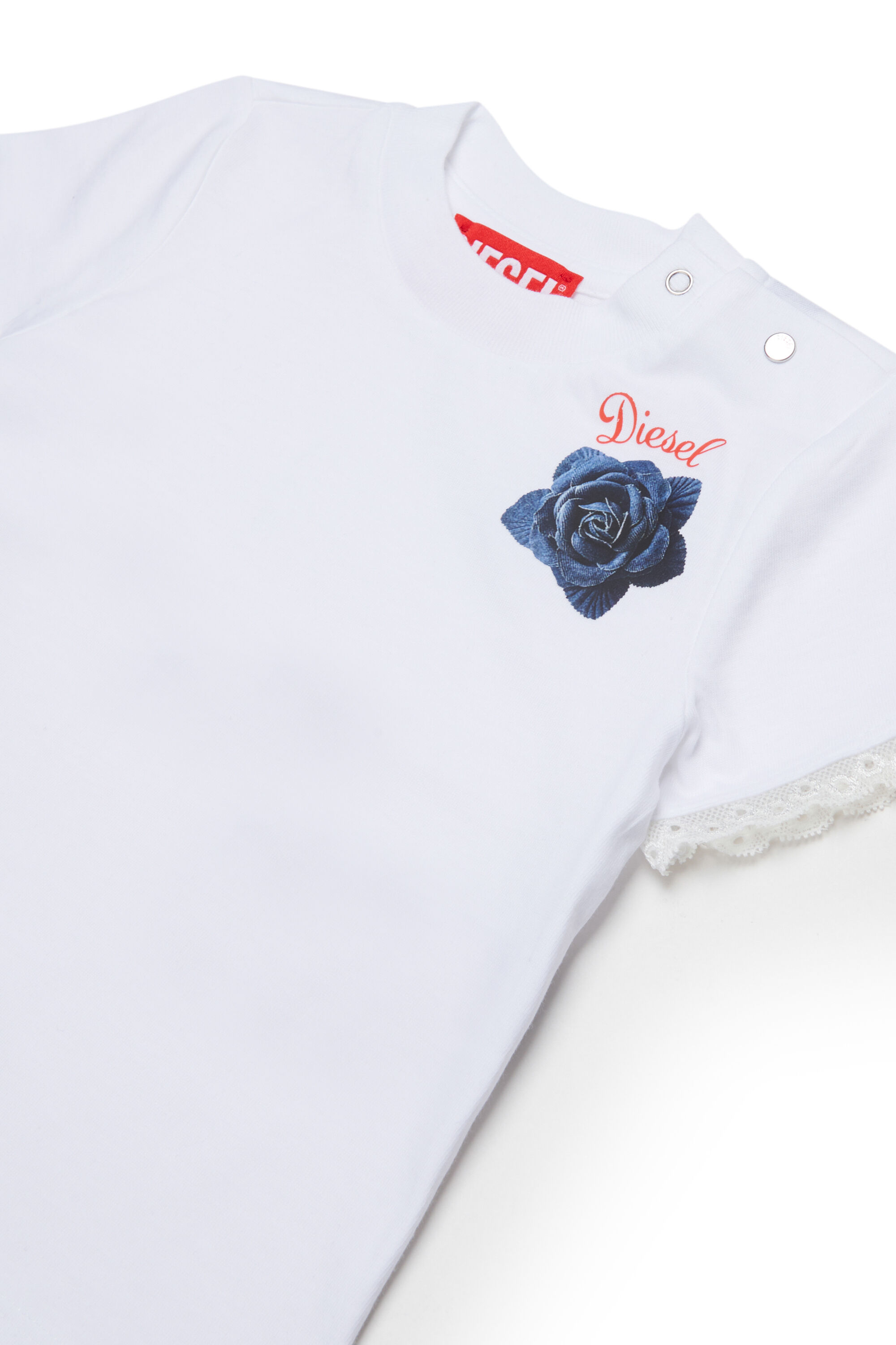 Diesel - TROSEZB, Damen T-Shirt mit Spitzenbesatz und Rosenprint in Wei&szlig; - 3