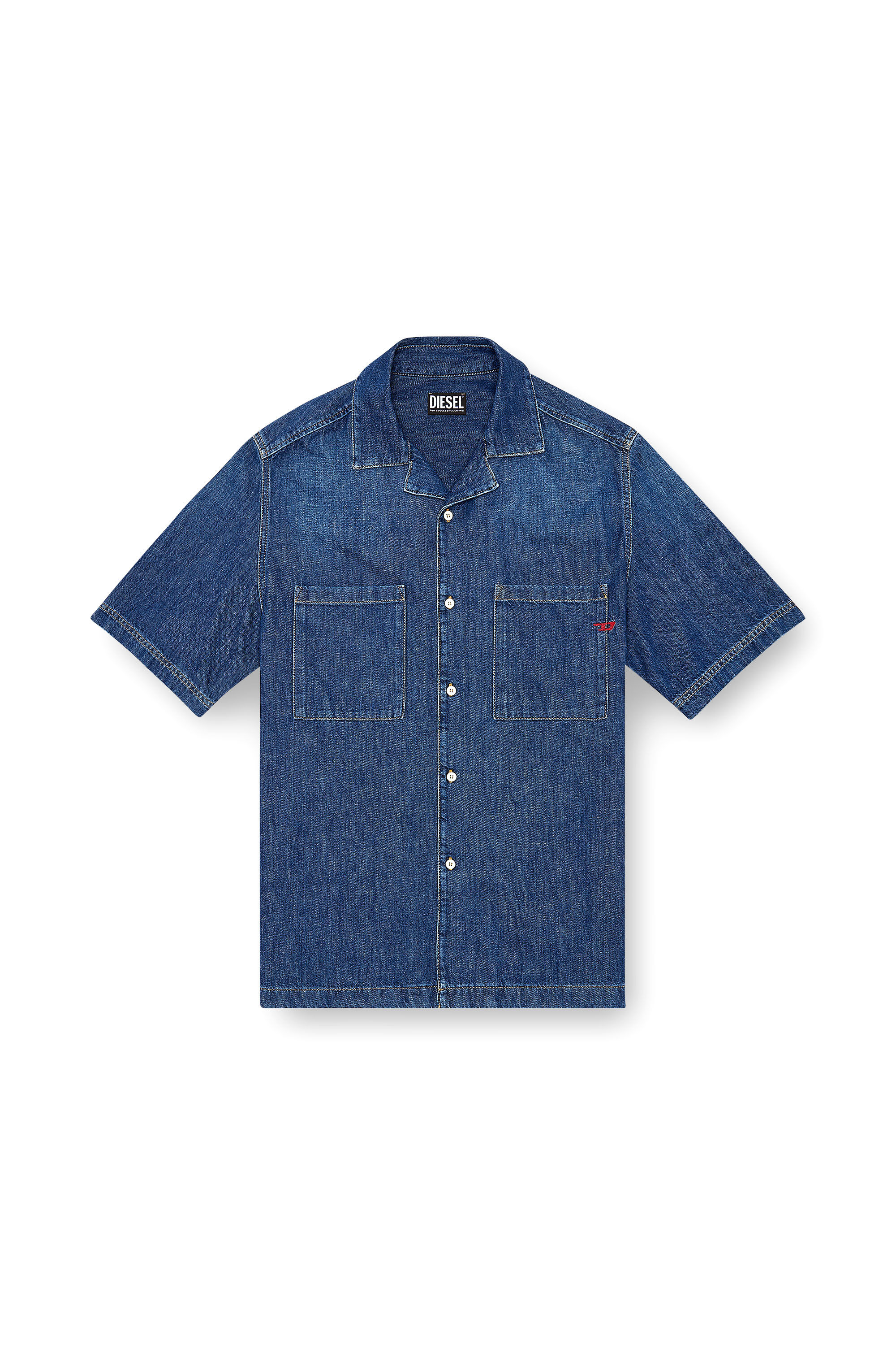 Diesel - D-PAROSHORT, Herren Bowling-Shirt aus Denim in Dunkelblau - 2