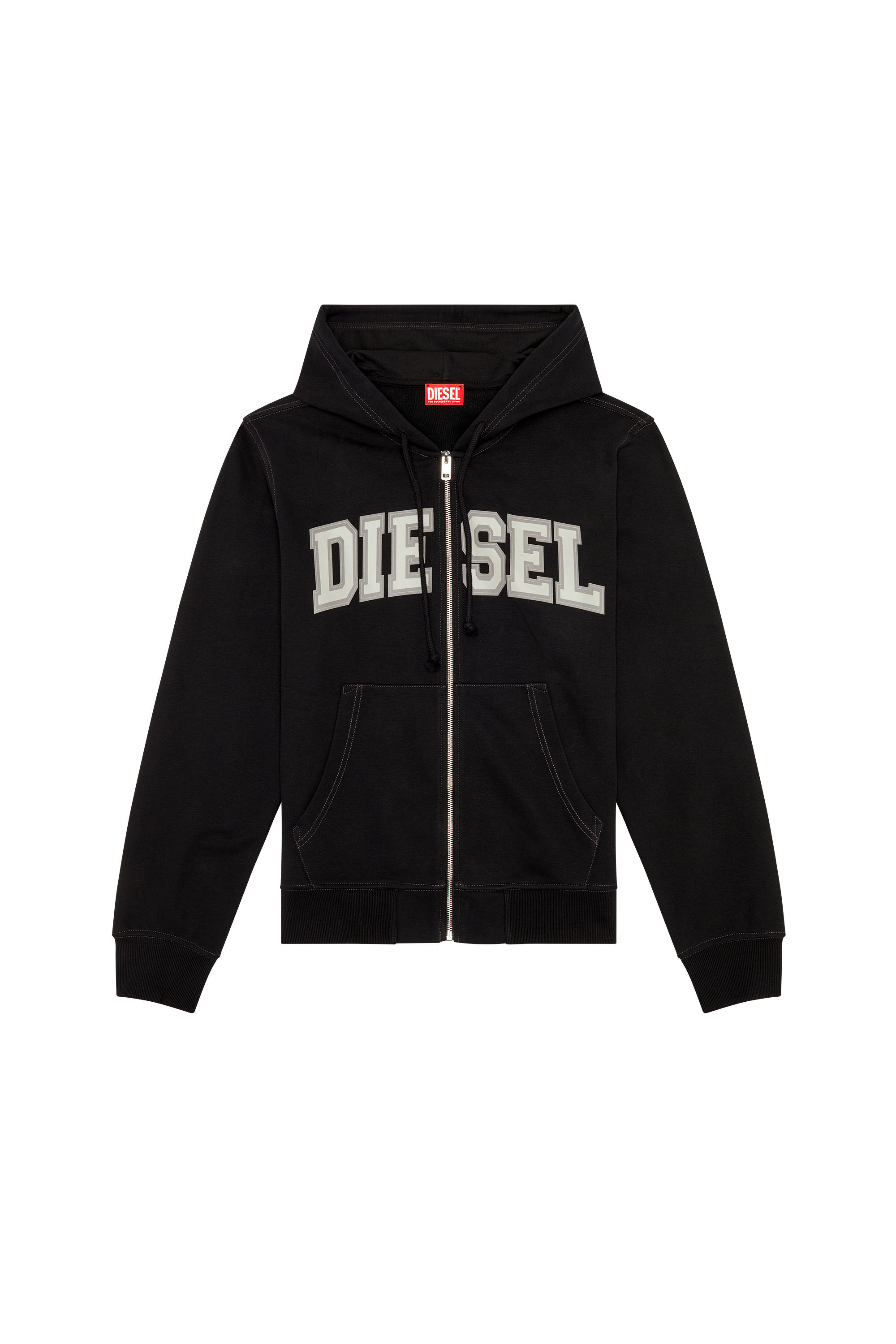 Diesel - S-GINN-HOOD-ZIP-K12, Herren Hoodie mit College-Grafik und Reißverschluss in Schwarz - 2