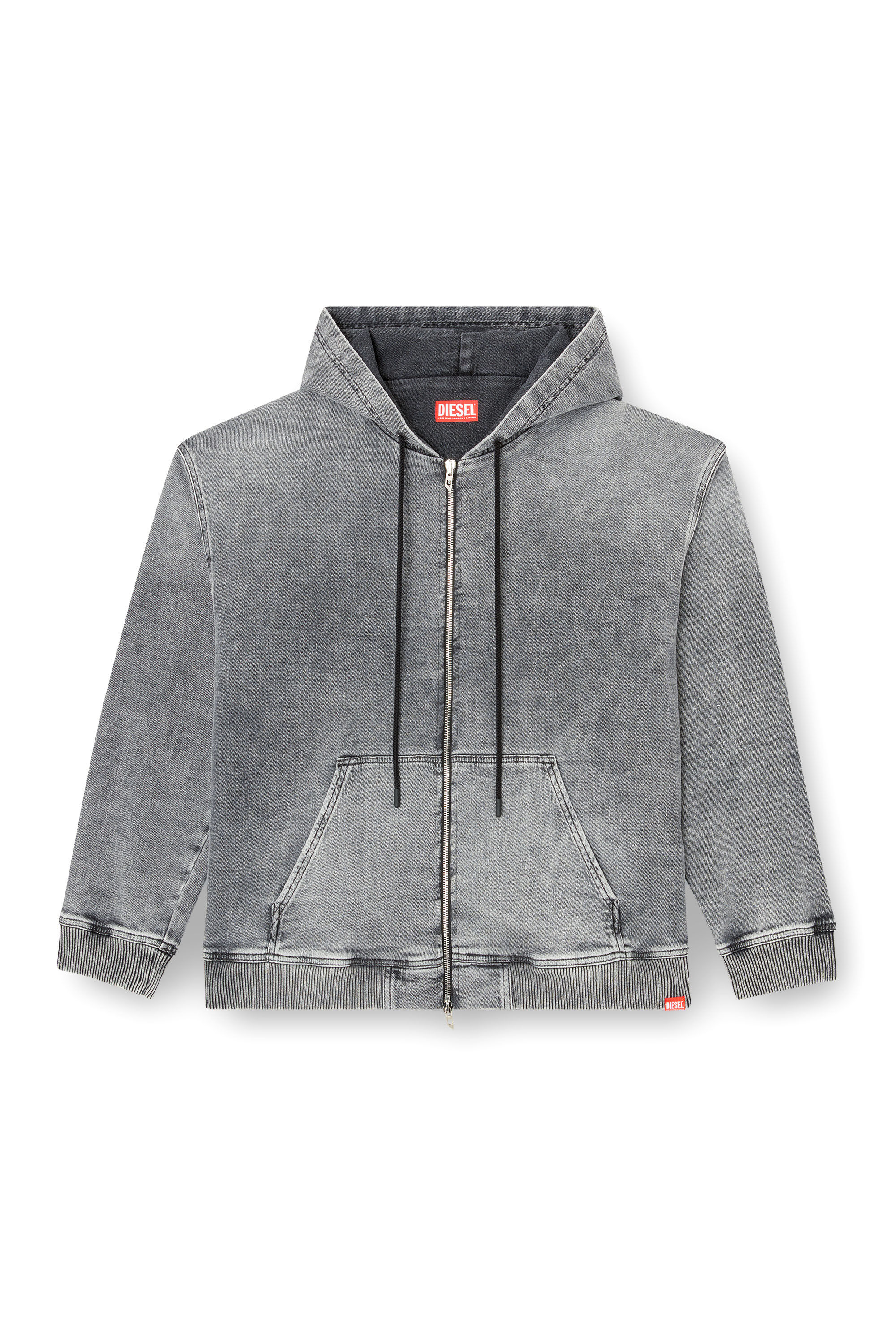 Diesel - HS D-GIRI-S TRACK, Unisex Kapuzenpulli mit Reißverschluss aus marmoriertem Track Denim in Dunkelgrau - 2