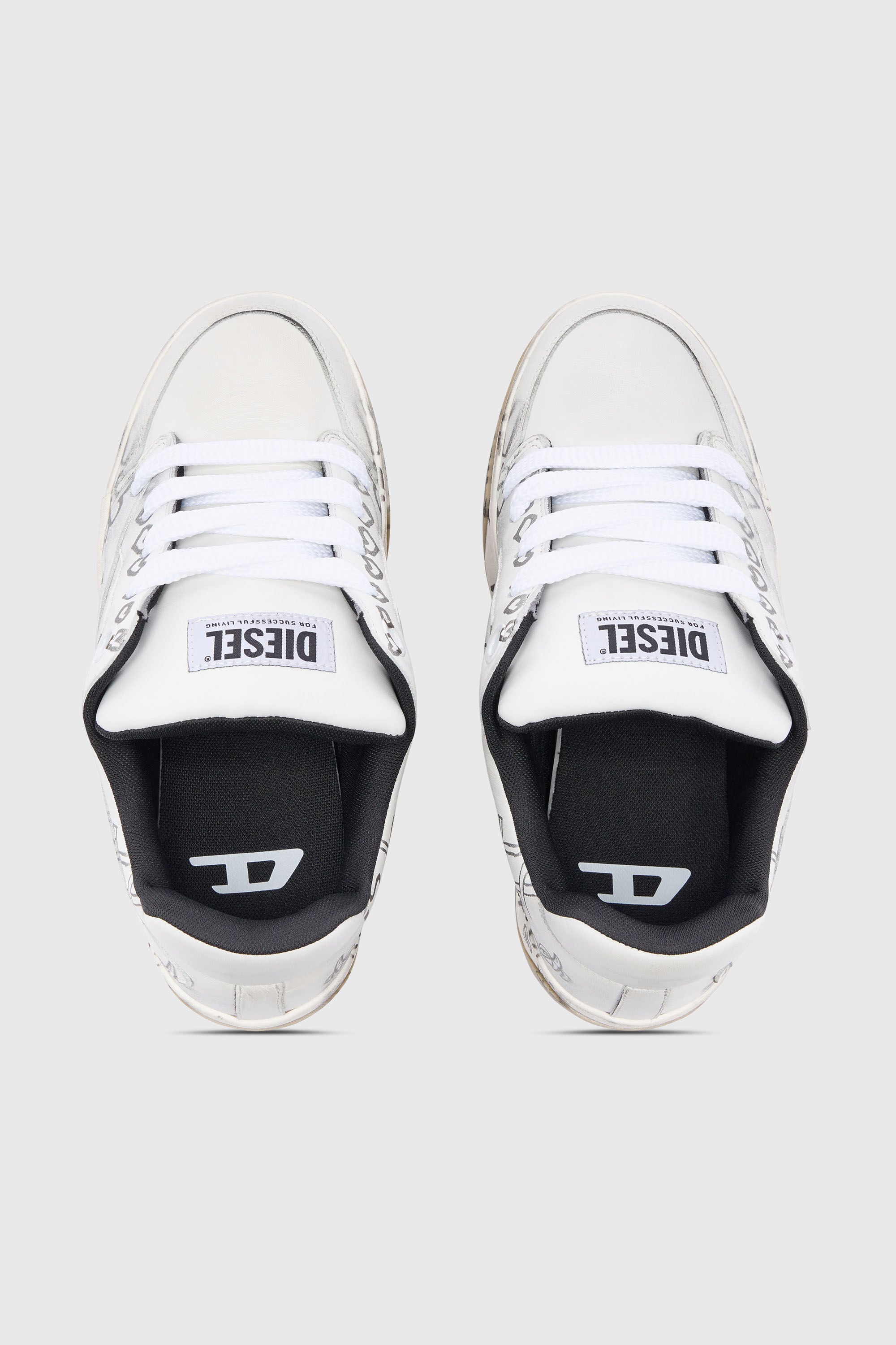 Diesel - S-D-OLLIE LOW W, Damen D-Ollie-Ledersneaker mit Graffiti-Print in Wei&szlig;/Braun - 6